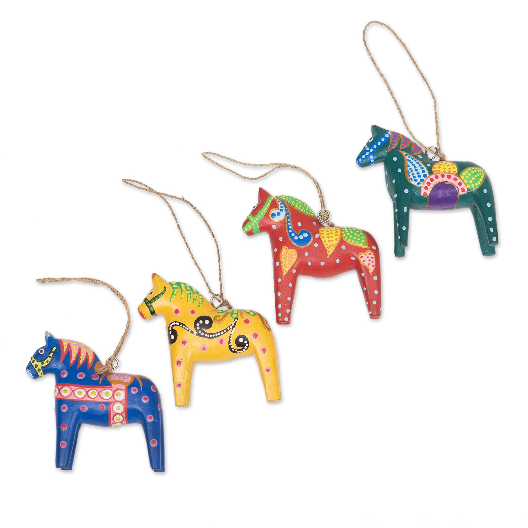 NOVICA Artisan Handmade Swedish Dala Horses | Wooden Handcrafted Painting Set | Christmas Decor Tradition | Set of 4