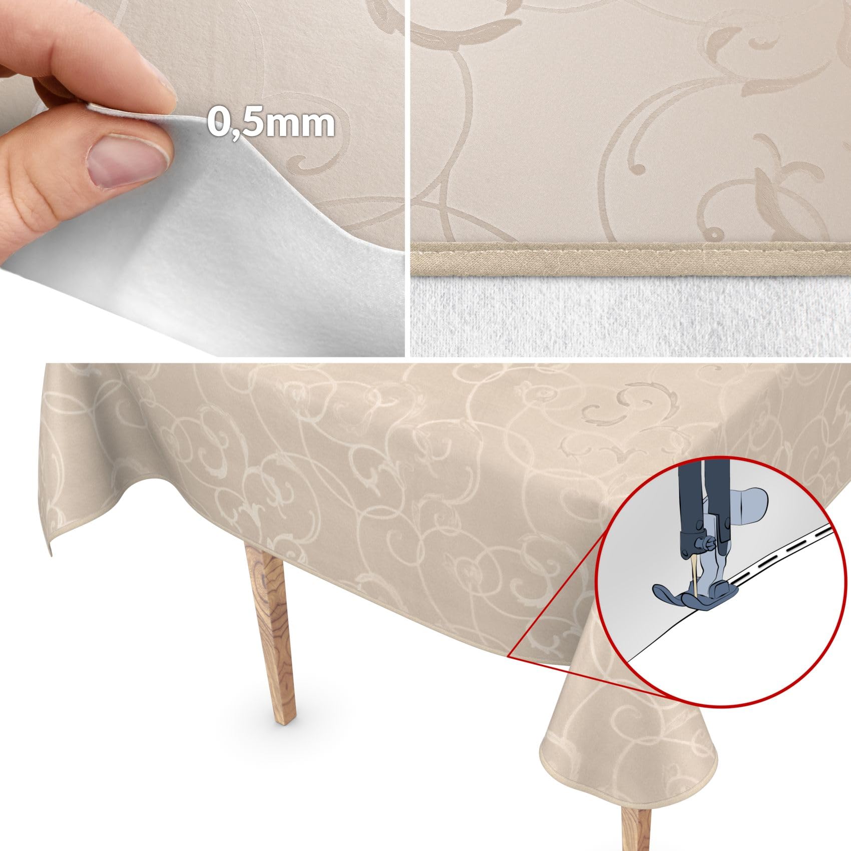 Premium Wachstuchtischdecke Tischdecke Vinyl Wachstischdecke abwaschbar 280x150cm Damast Creme Champagner edel abwischbar