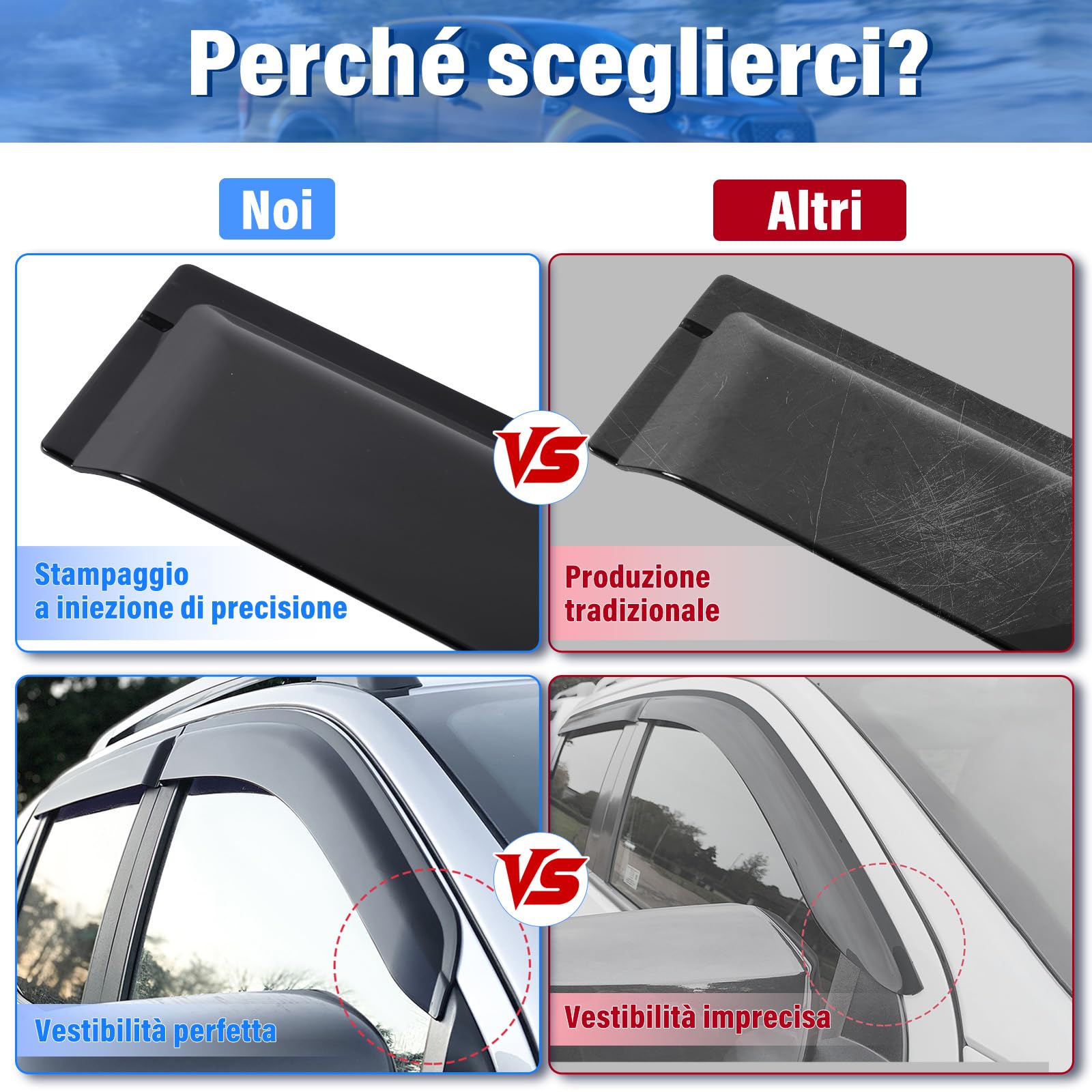 Deflettori d'aria Deflettori del vento per Ford Ranger 2012-2022 Wildtrak T6 T7 T8 Raptor XL XLT Tremor Limited Platinum MK2 MK3