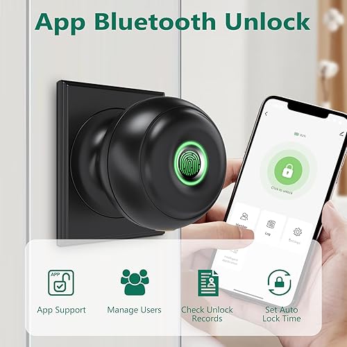 Miniatura 10 de GeekTale Cerradura de puerta de huellas dactilares, perilla de puerta de bloqueo inteligente con aplicación, cerradura de puerta biométrica, perilla