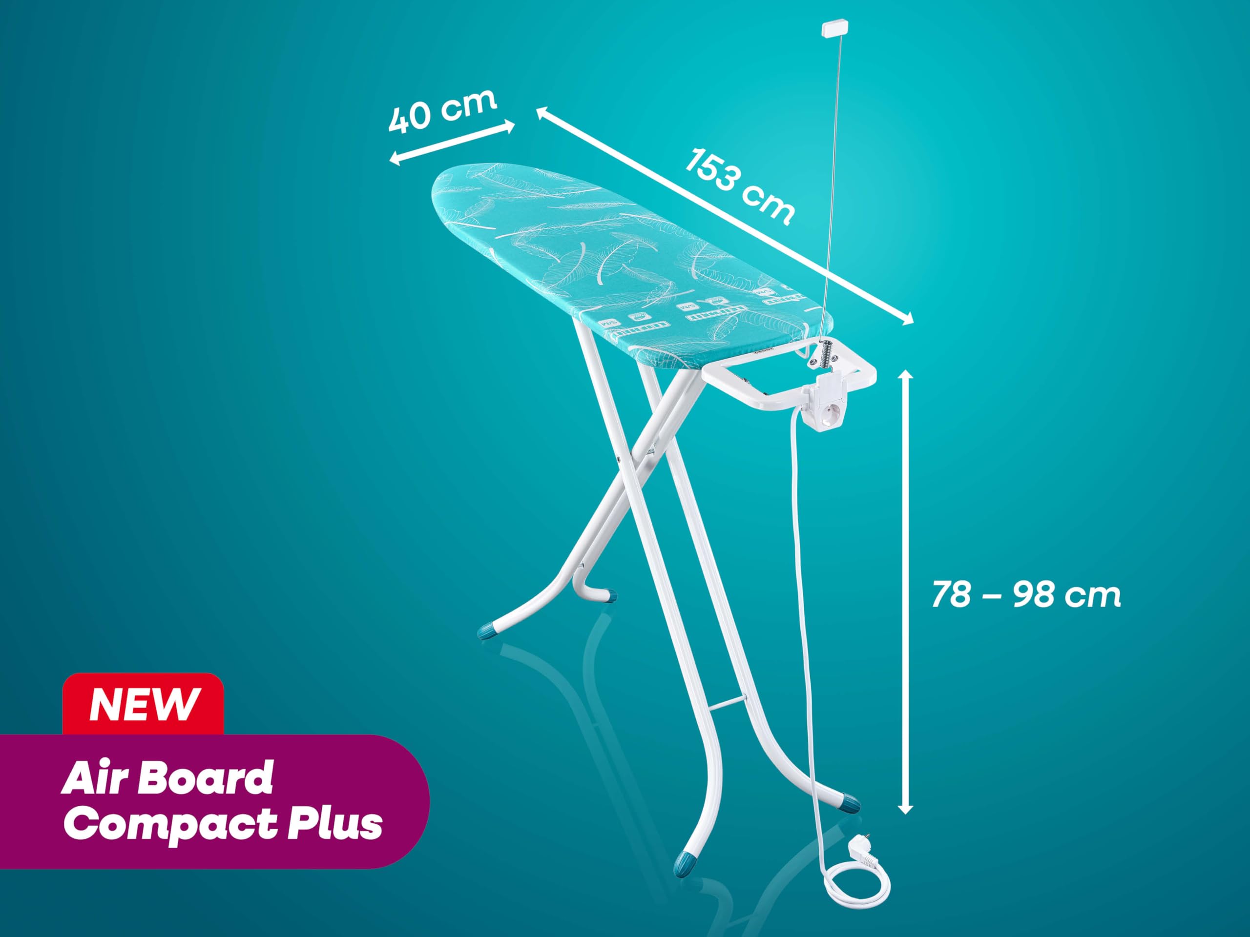 Leifheit Bügeltisch Air Board M Compact Plus, Bügelfläche 120 x 38 cm, höhenverstellbar, Bügelbrett mit Zwei-Seiten-Bügeleffekt, platzsparend verstaubar, geeignet für Bügeleisen und Dampfbügeleisen