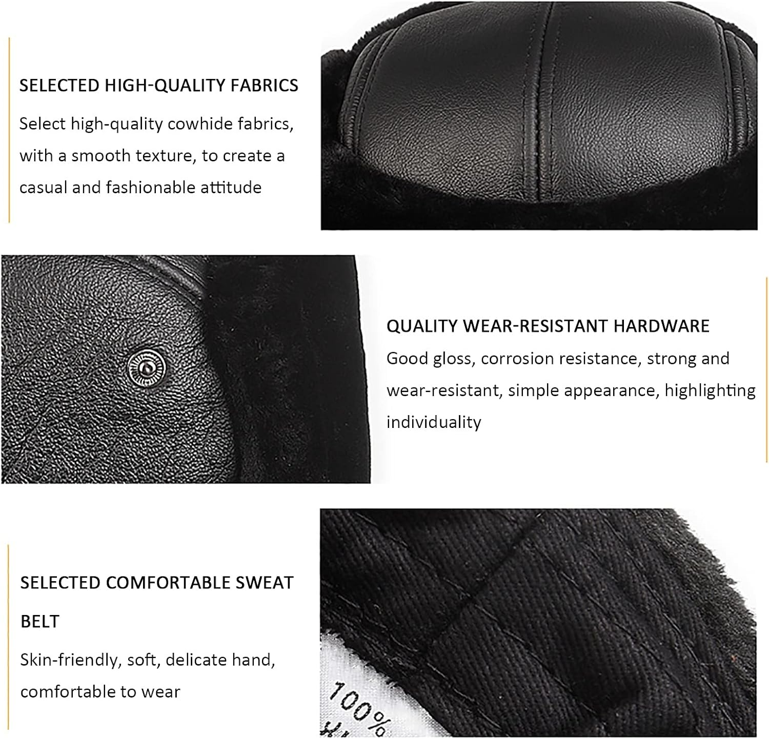 Winter Hats,Bomber Hat Unisex Trapper Trooper Hat Winter Faux Fur Bomber Hats Hat with Ear Flap for Hiking,Black-7-7 1/8