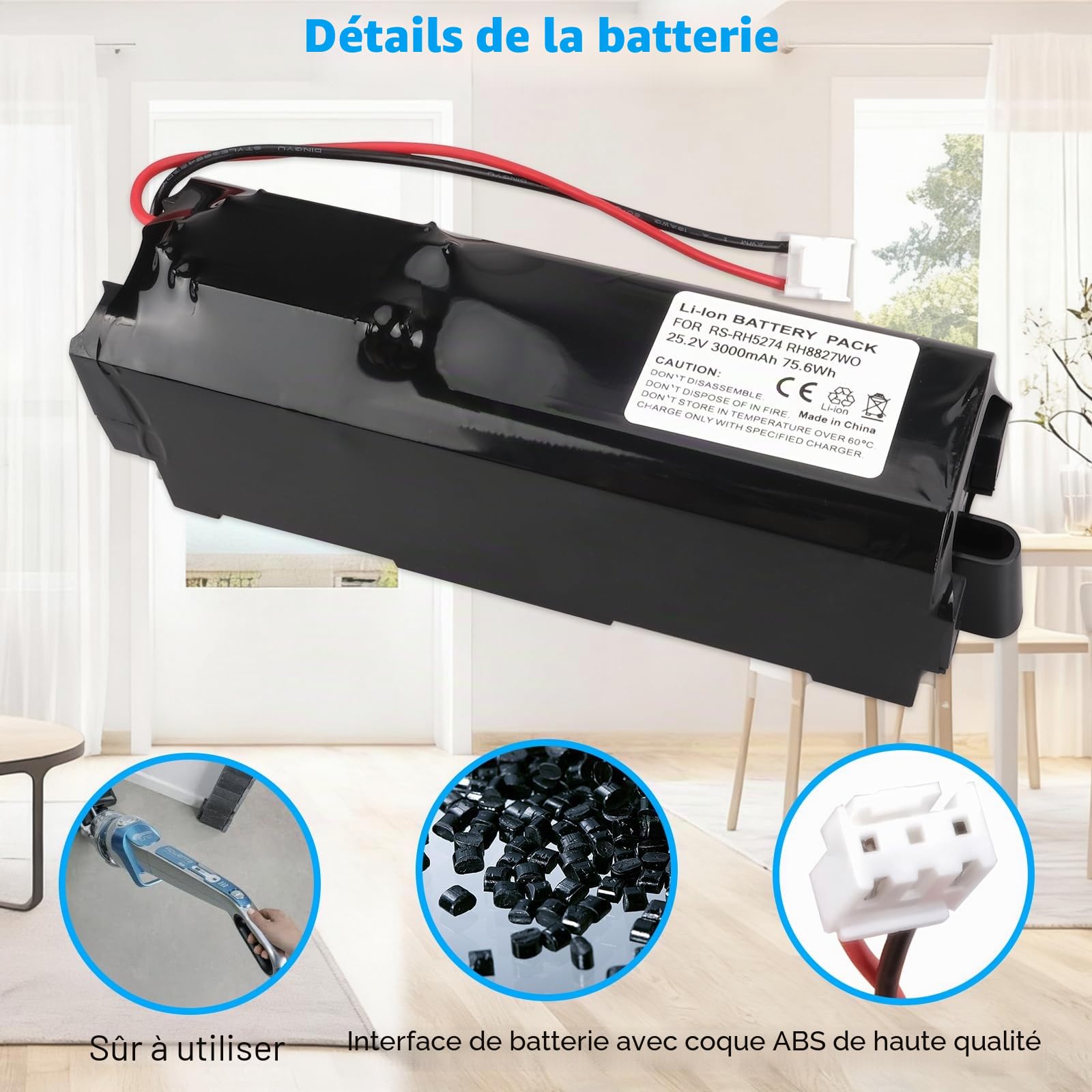25,2V 3000mAh Batterie Compatible avec Rowenta RS-RH5274 RH8827WO RH8828WO RH8829WO RH8870WO RH887101 RH8827WO/2D0 RH8827WO/2D2 RH8827WO2D0, RS-2230001688 RS-2230001828
