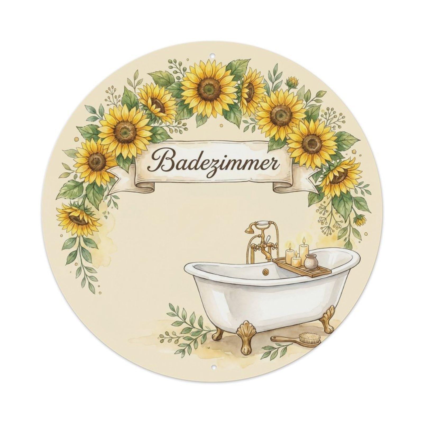 Badezimmer Sunflower Cottage Bathroom Wall Vintage Metal Tin Sign Plaque Wall Decor for Cafe, Club, Garden Round Metal Poster 8x8Inch