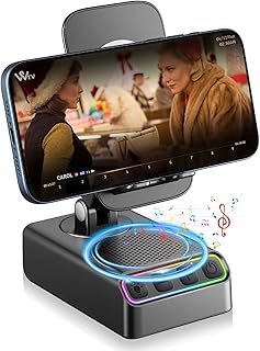 Adjustable Cell Phone Stand with Wireless Induction Bluetooth Speaker, HD Surround Sound for Home and Outdoors, Compatible with iPhone/iPad/Samsung Galaxy, Popular Gifts for Men Women Dad Mom