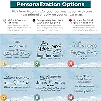 Vista 4 de Canvas - Personalized Blue Oceans World Push Pin Travel Map with Rustic Black Frame