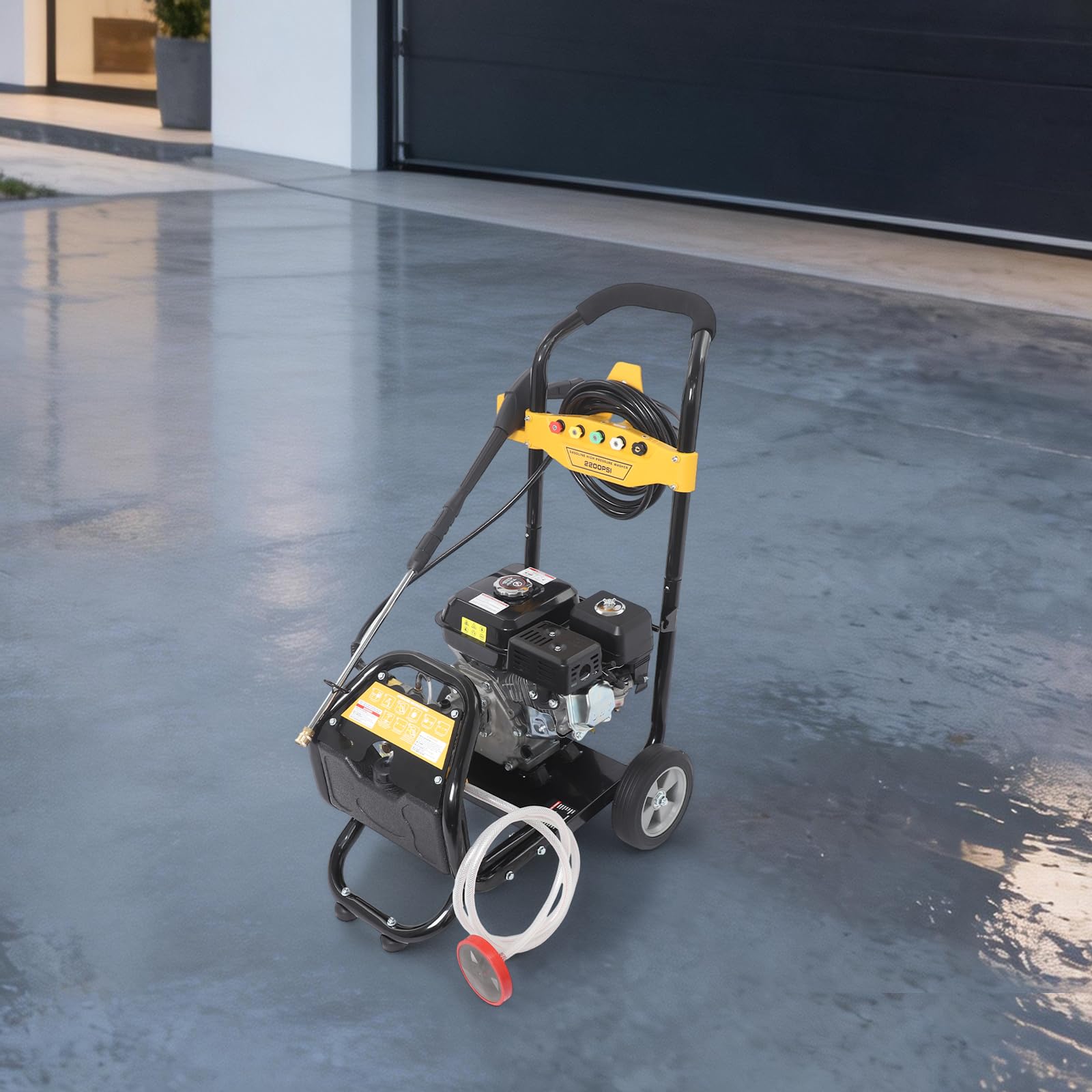 Limpiador de alta presión de gasolina 7,5 CV – 180 bar, 9 l/min, 5 boquillas | Motor de 7,5 CV, presión de 180 bares, caudal de 9 l/min, manguera de 8 m para suelos, plantas, vehículos
