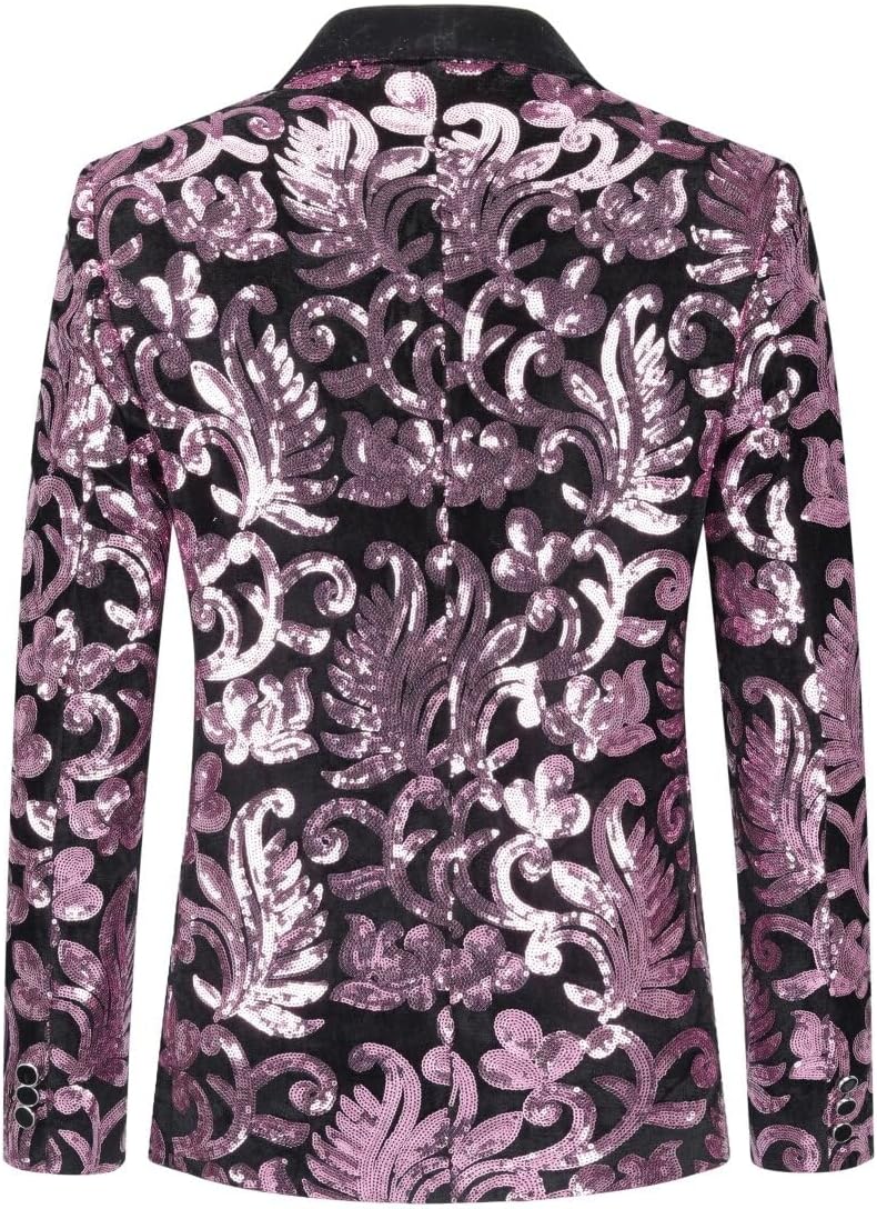 Iynnijoy Mens Velvet Sequins Blazer Shiny Sequin Tuxedo Suit Blazer Jacket for Party Wedding Banquet Prom - Image 2