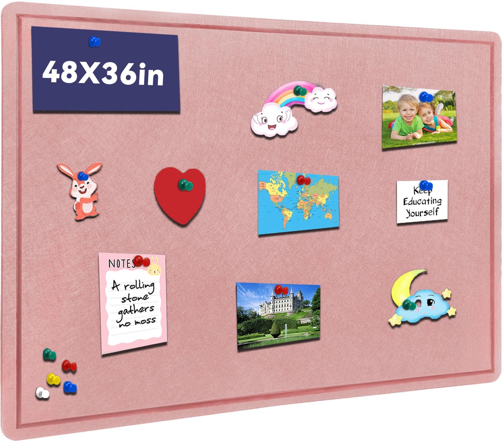 Large Bulletin Board - 48 X 36 inches Decorative Felt Pin Board - 4' x 3' Cork Board Alternative for Wall - Foldable Photo Board Self-Adhesive Vision