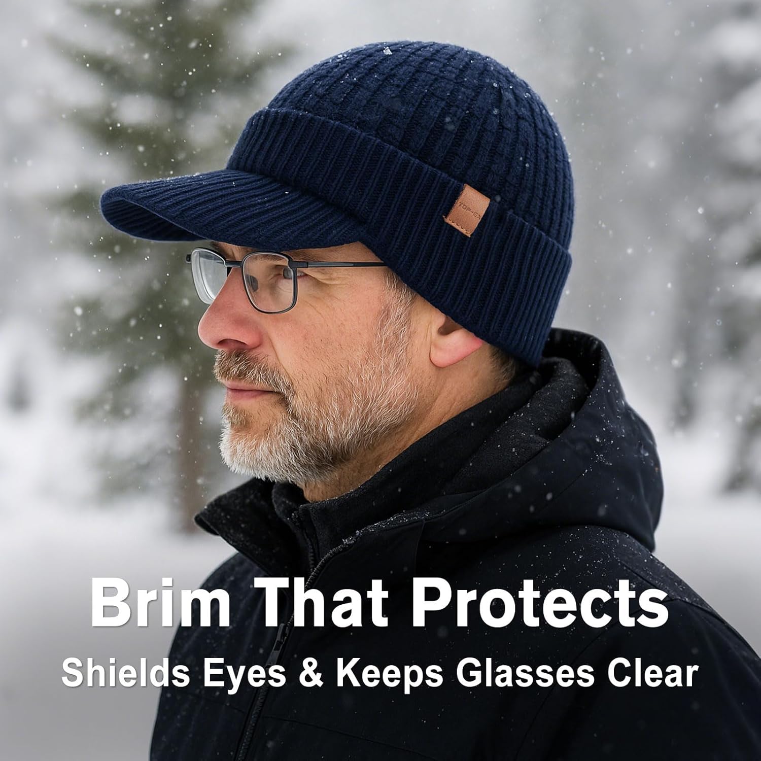 TOP-EX PolarWool™ 50% Merino Wool Winter Hat for Men Fleece Lined Visor Beanie with Brim Outdoor Knit Cap for Cold Weather - Image 5