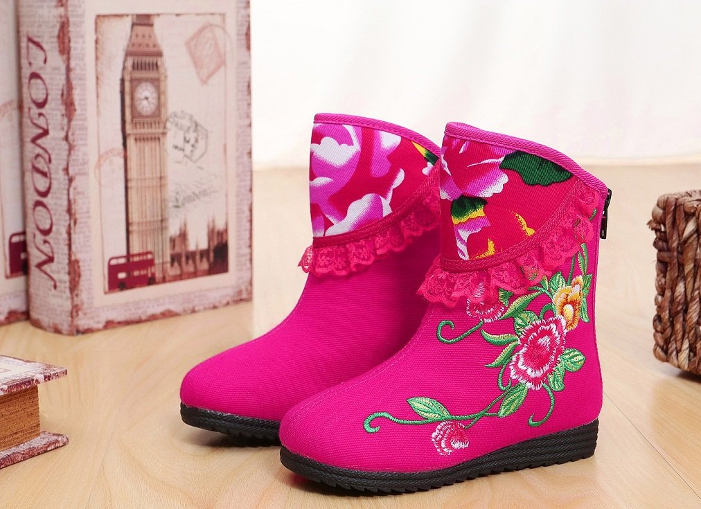 Tianrui Crown New Girls Midcalf Flower Embroidery Winter Boots Shoes (Toddler/Little Kid/Big Kid)