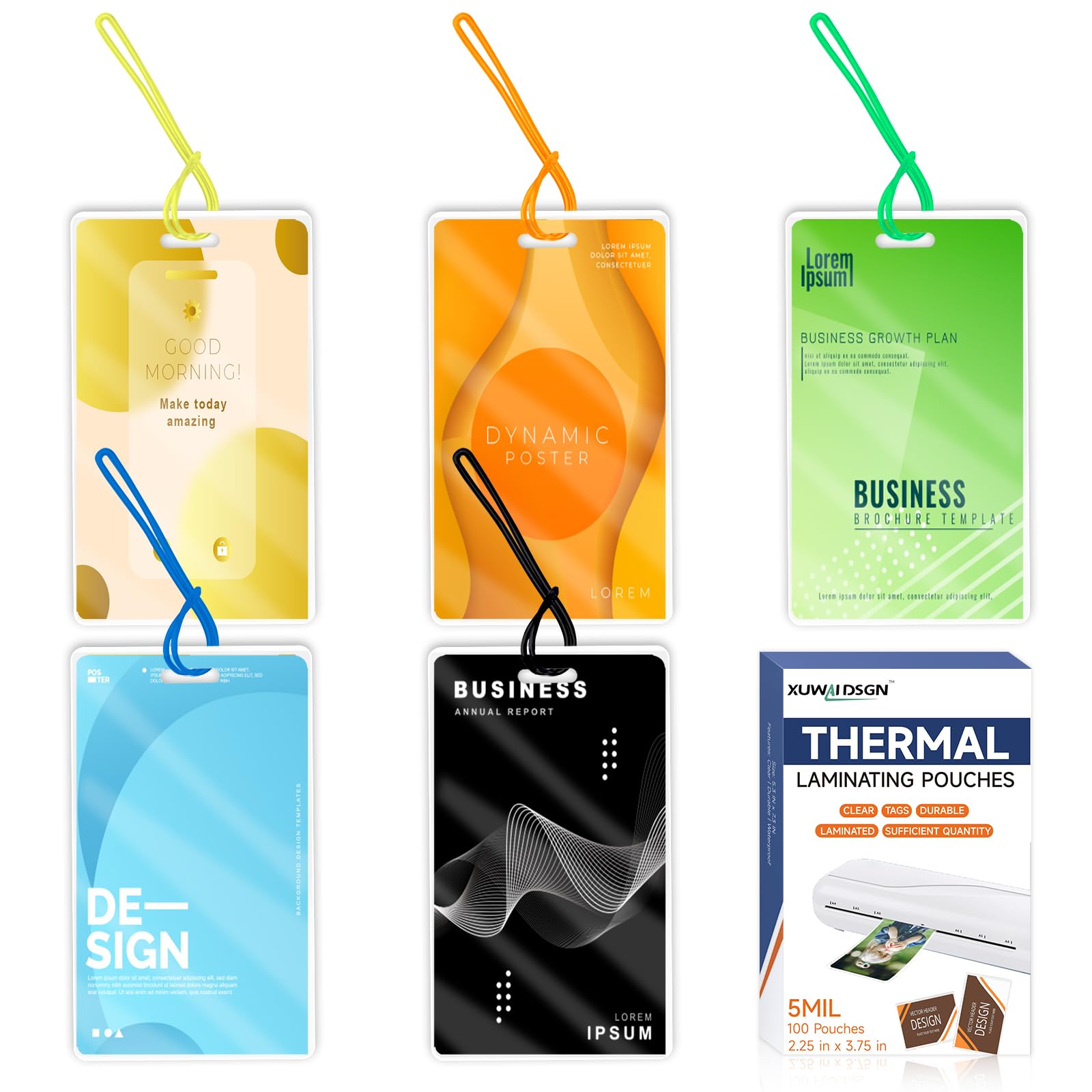 100 Pack 5 Mil Laminating Pouch with Colorful Loop 2 1/2" x 4 1/4" Luggage Tag Laminating Pouches with Slot Hole Thermal Laminate Pouch Tags Kit