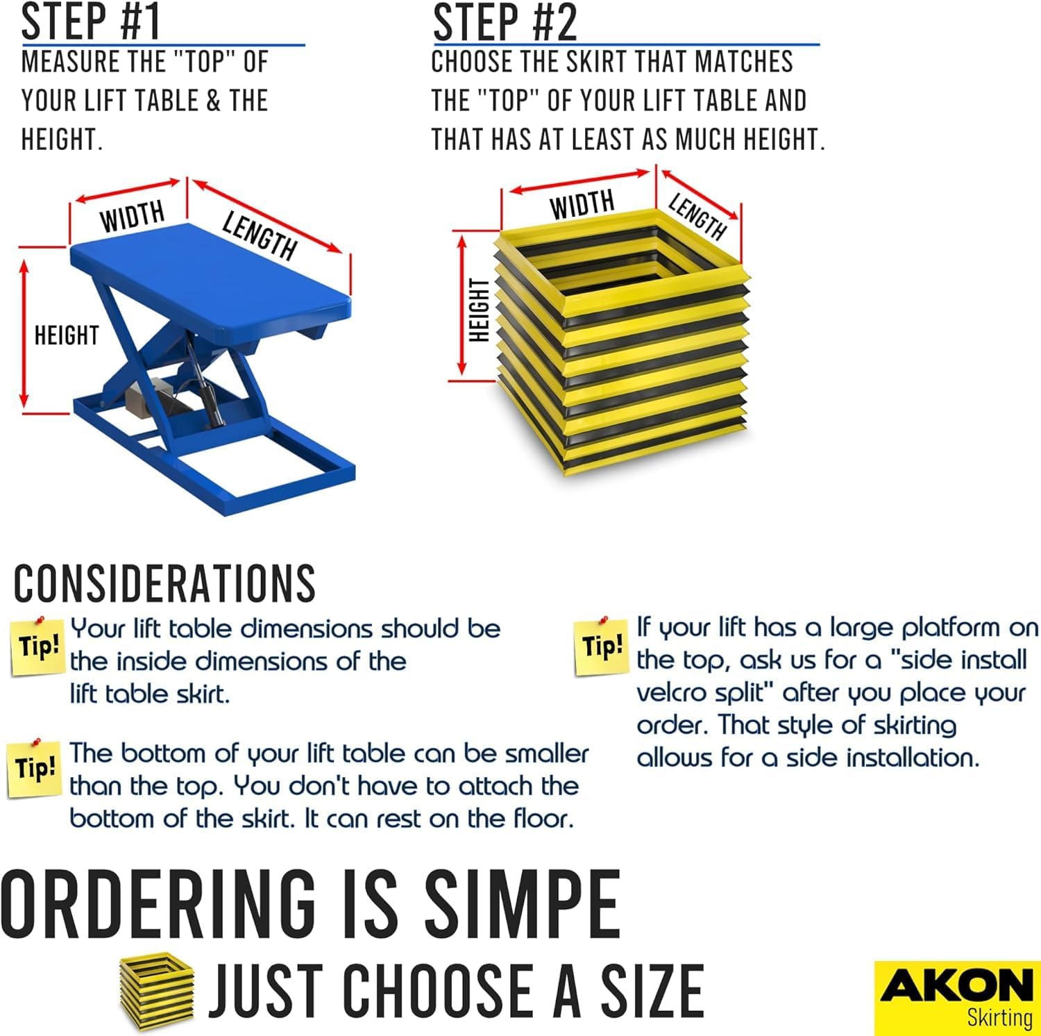 Lift Table Skirts and Lift Table Bellows - Industrial-Grade Protection for Lift Tables - Prevent Debris, Dust, Pinch Points With These Black and Yellow Skirts.