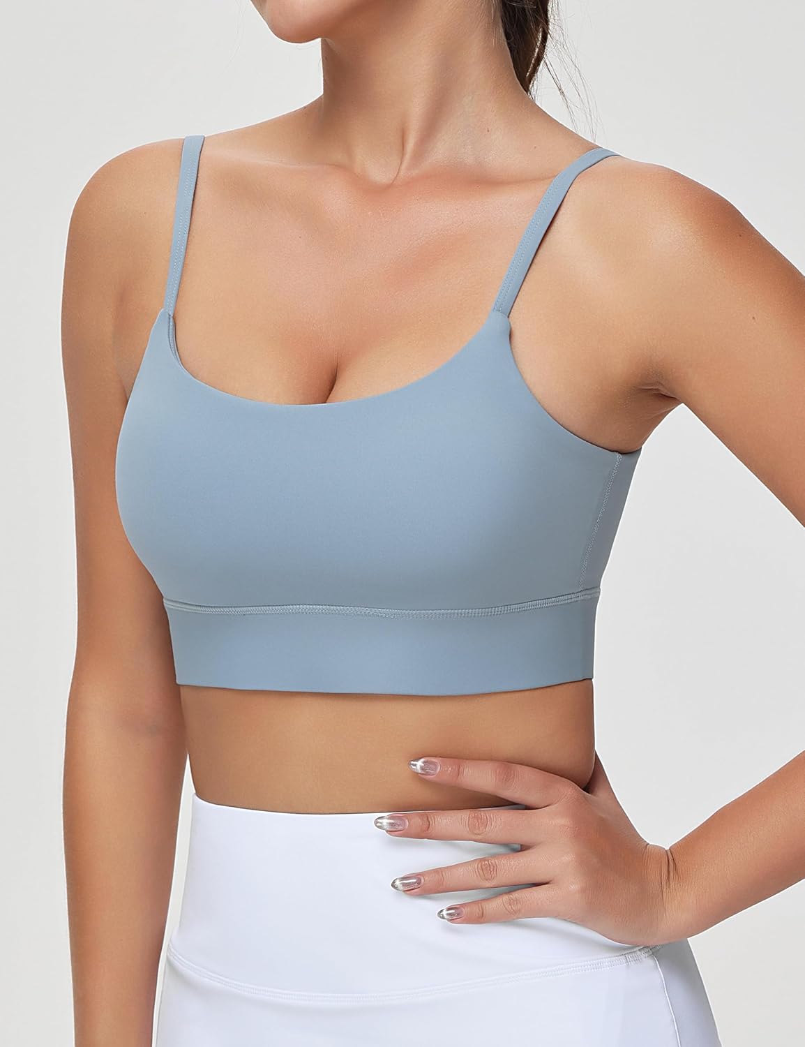 THE GYM PEOPLE Women's Adjustable Longline Sports Bras Scoop Neck Padded Wireless Workout Yoga Tops - Image 2