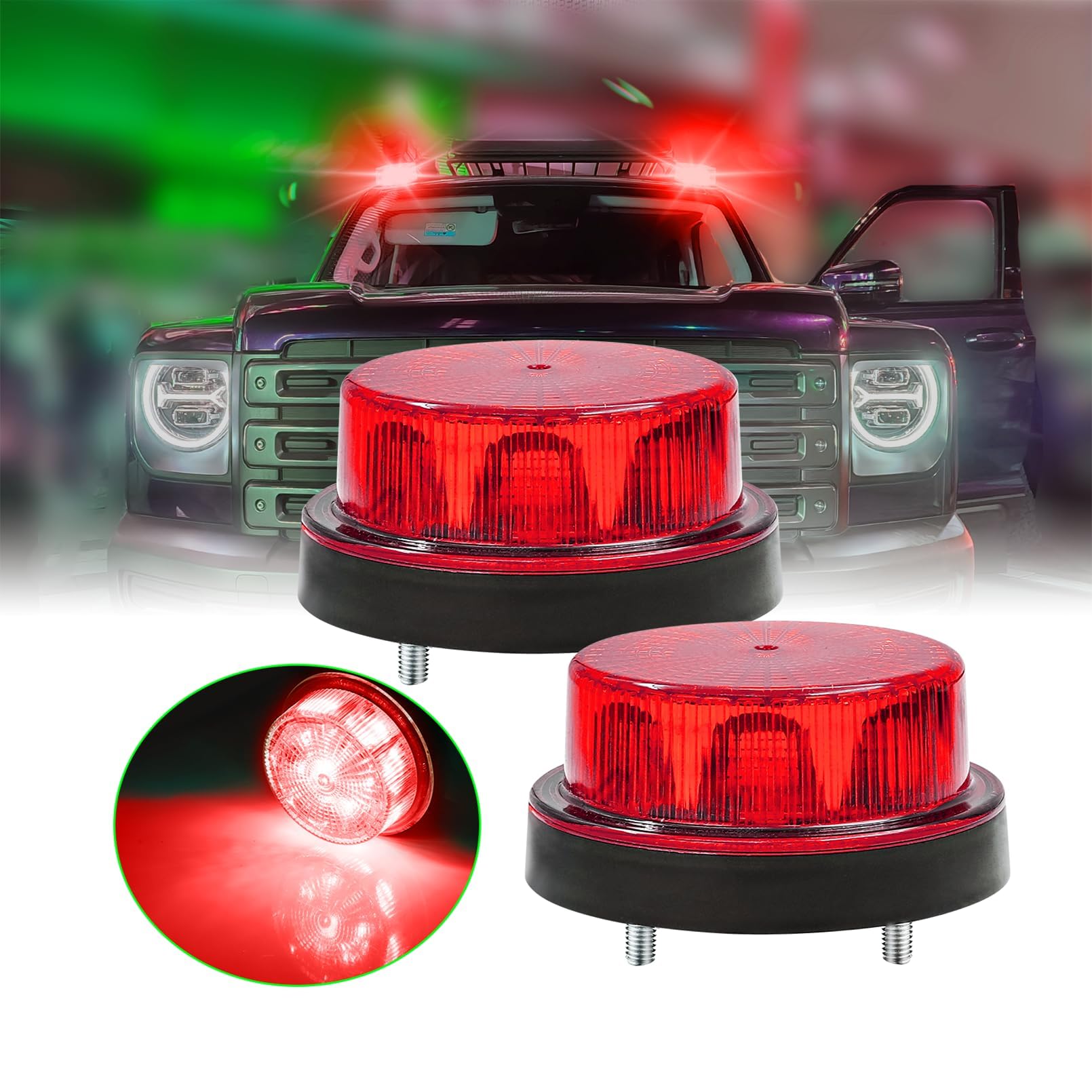 Mini Gyrophare d'avertissement LED Rouge, 12V 24V LED Clignotant Phare Lampe d'Avertissement Éclairage Ampoule Stroboscopique, 2pcs
