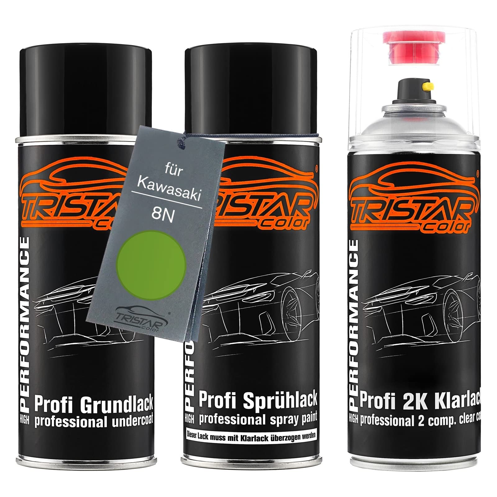 TRISTARcolor Motorradlack Spraydosen für Kawasaki 8N Candy Lime Green. +2K