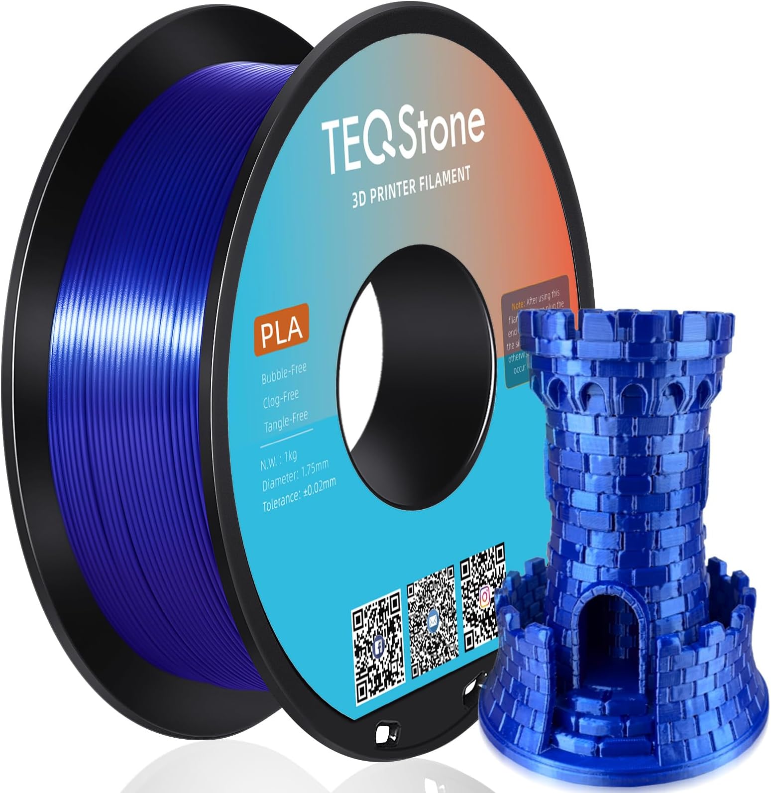 Silk PLA Filament 1.75mm Royal Blue 1KG, Shiny High Gloss Finish, Perfectly Wound, Accuracy +/-0.02mm 3D Printer Filament Vacuum Packaging