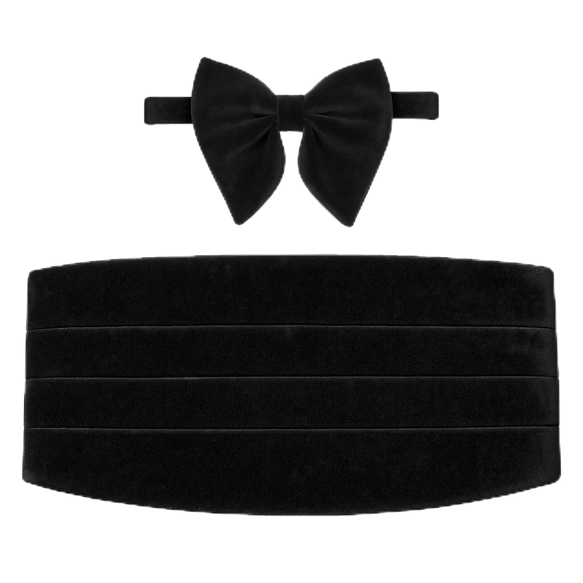 Men's Velvet Cummerbund and Bow Tie Set – Premium Formal Tuxedo Accessories | Adjustable & Elegant Finish for Weddings & Black-Tie Events