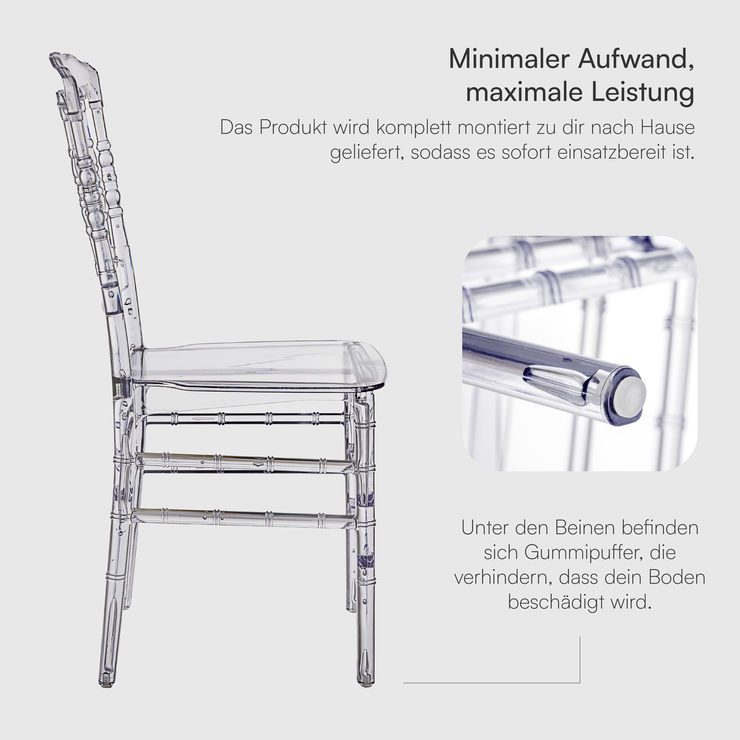 Baroni Home Set aus 4 transparenten Polycarbonat-Stühlen, Elegantes stapelbares und wasserfestes Design für Wohnzimmer, Esszimmer, Schlafzimmer, 38X38X91 cm, Bambus