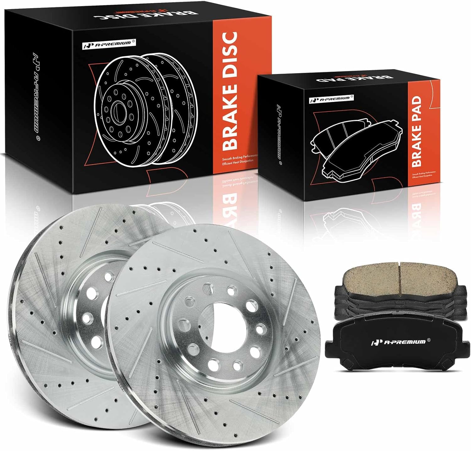 A-Premium 12.00 inch (305mm) Front Drilled and Slotted Disc Brake Rotors + Ceramic Pads Kit Compatible with Select Chrysler and Dodge Models - 200 2015-2017, Dart 2016, 6-PC Set