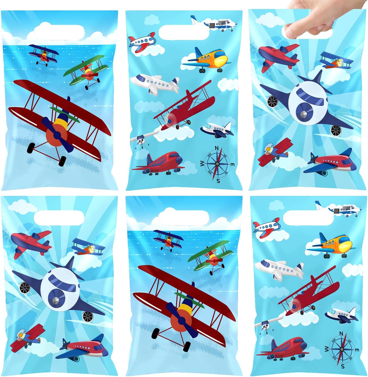 JIUGUOBAO 60 PCS Airplane Party Gift Bags, Airplane Party Favors Bags Waterproof Plastic Goodie Bags for Airplane Birthday Party Decorations Supplies Gifts