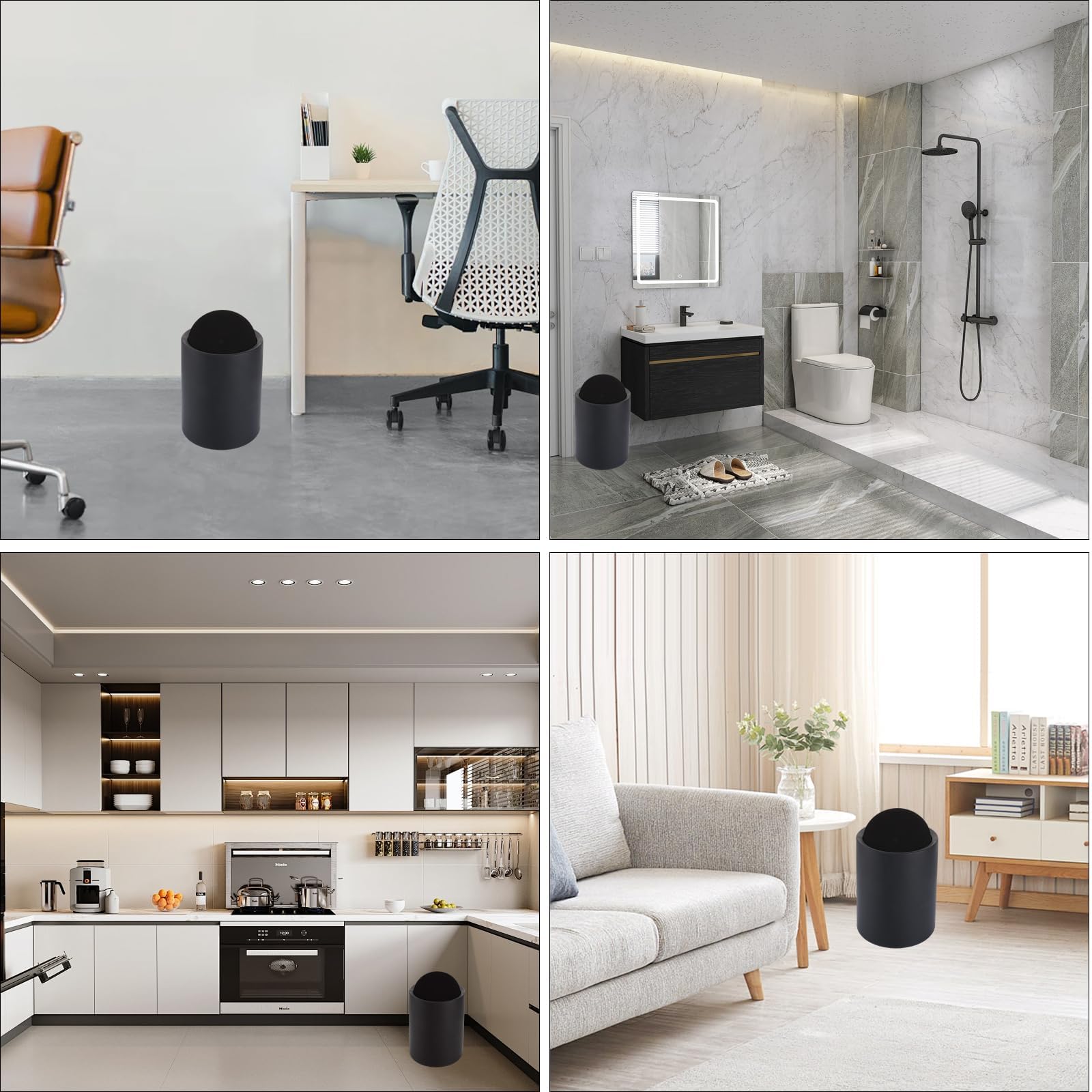 YAYODS Pattumiera Bagno 8L con Coperchio Basculante, 26x21,5cm Bidone Immondizia Circolare in Plastica BPA-Free, Secchio Interno con Sacchetto a Scomparsa per Bagno, Cucina, Ufficio e Vanity - Nero
