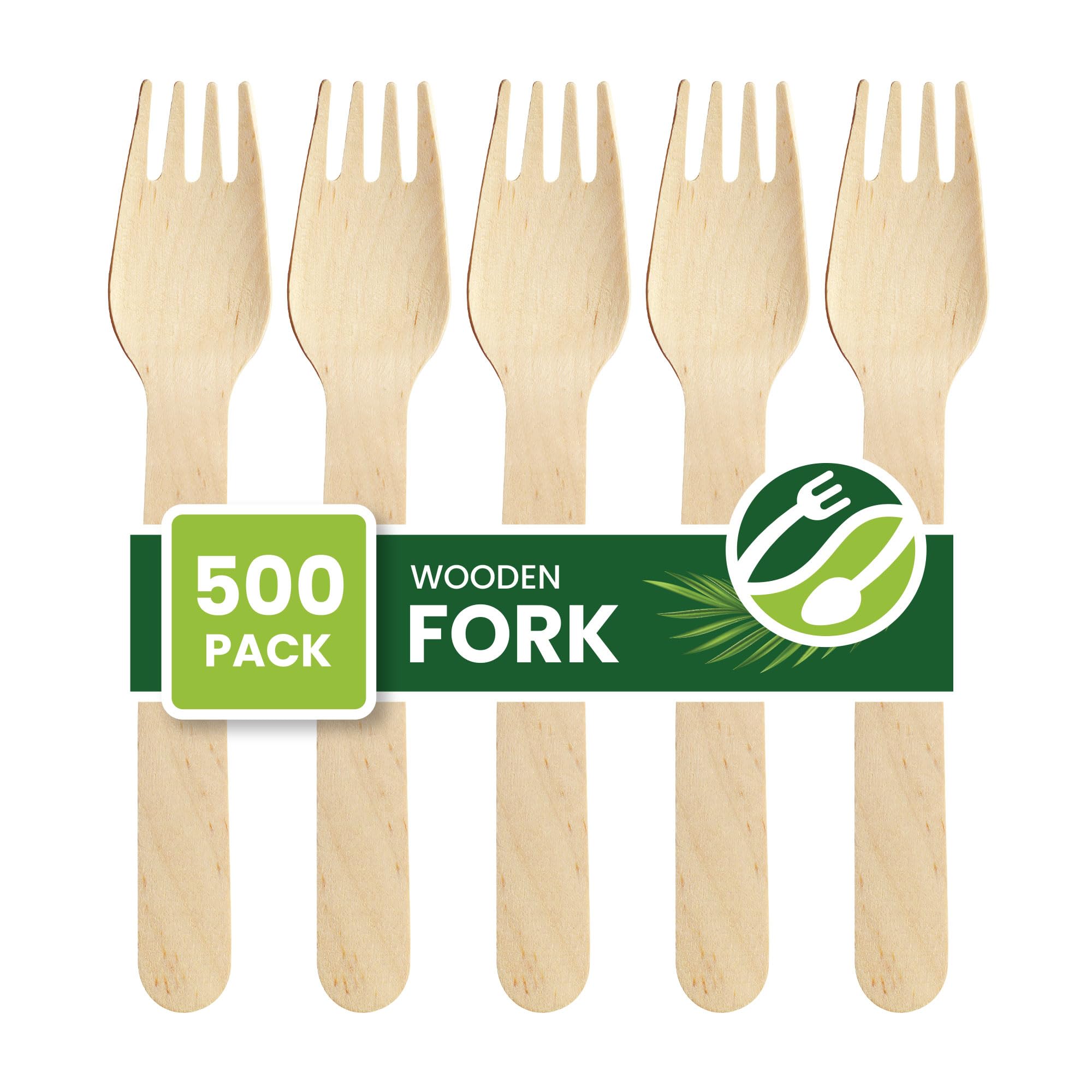 Eco Leaf Wooden Forks, 16cm | 500pcs | Biodegradable, Compostable, Plastic-Free Cutlery for Weddings, Picnics, Parties, Camping & Catering | Ideal for Desserts