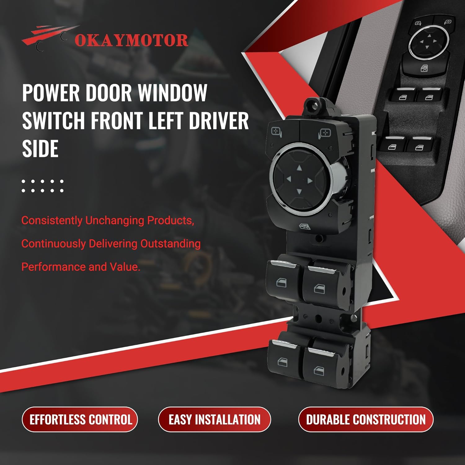 JC3Z14529CA Power Door Window Switch Front Left Driver Side for 2017-2022 Ford F-250 F-350 Super Duty 2018-2022 F-450 F-550 Super Duty 6.2L 6.7L 6.8L 7.3L SW7927