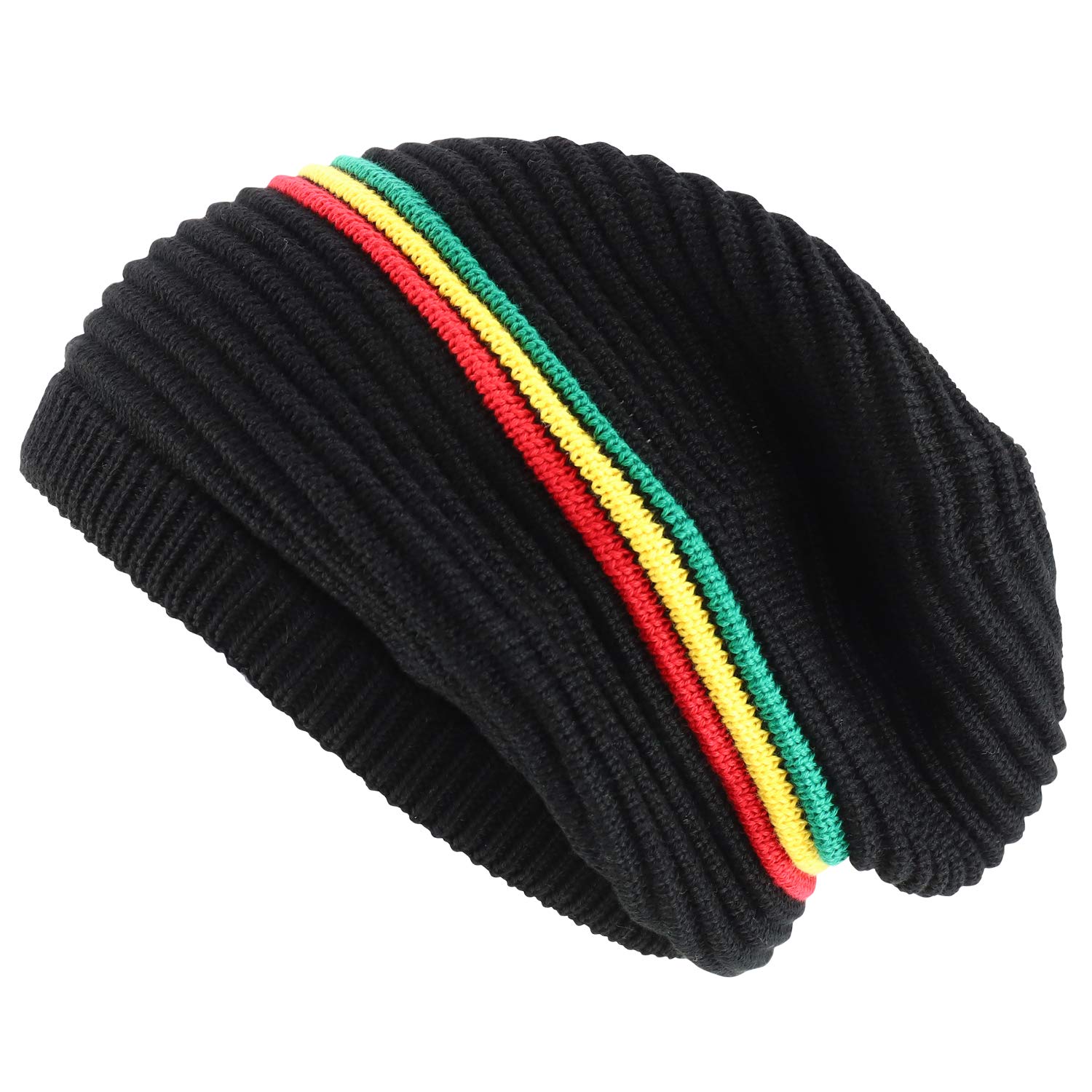 Deep Crown Oversized RGY Striped 100% Cotton Rasta Skully Beanie