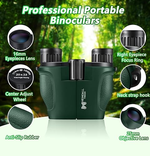 Miniatura 2 de Mini prismáticos compactos para adultos y niños, binoculares de bolsillo pequeño de alta potencia de 20 x 25 pulgadas para observación de aves,