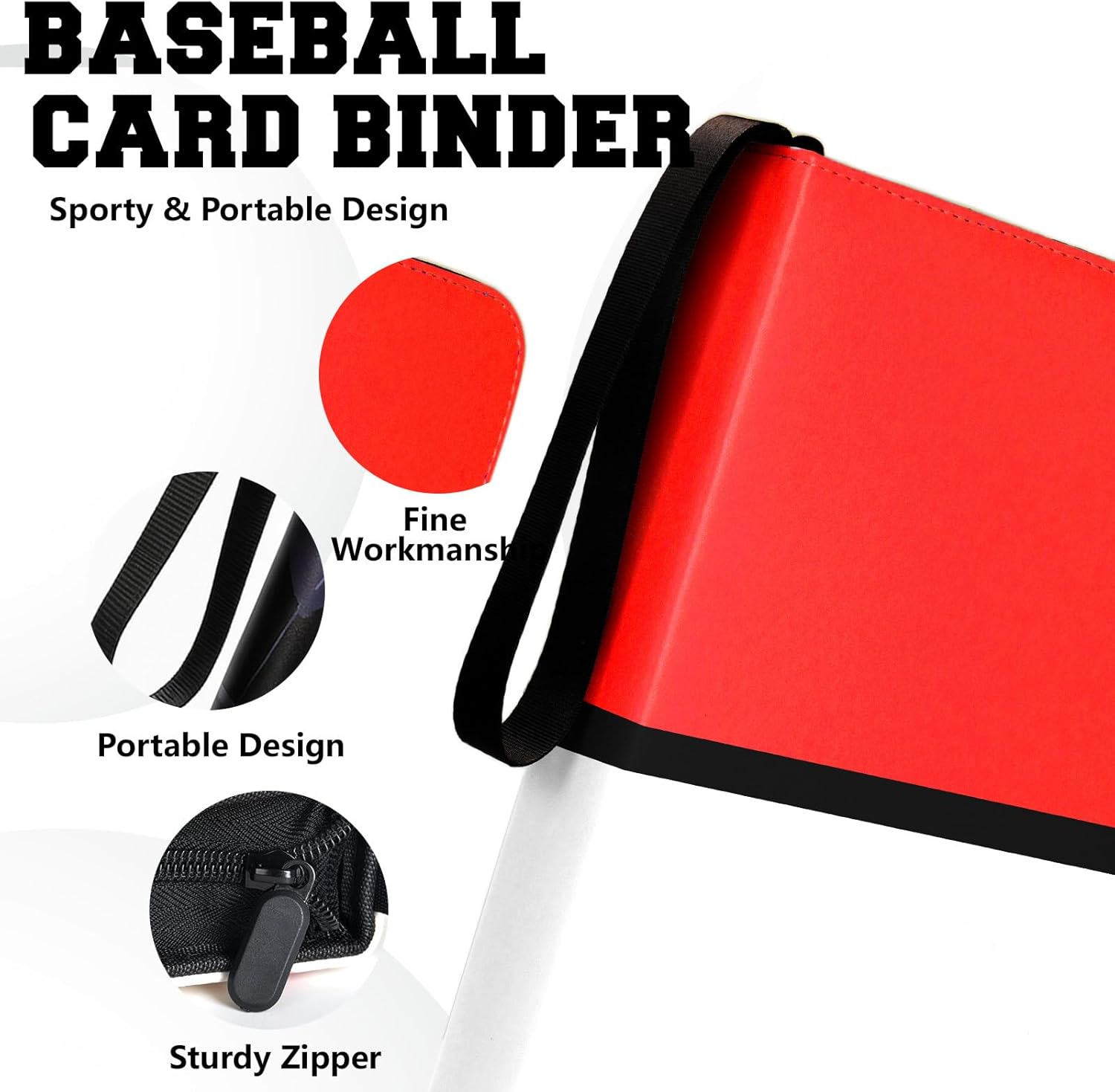 9 Pocket Trading Card Zip Binder - Holds 900 Cards, 50 Pages Large-Capacity,Double-Sided Removable Sleeves, Suitable for Game Cards/Sports Cards Storage,Red White