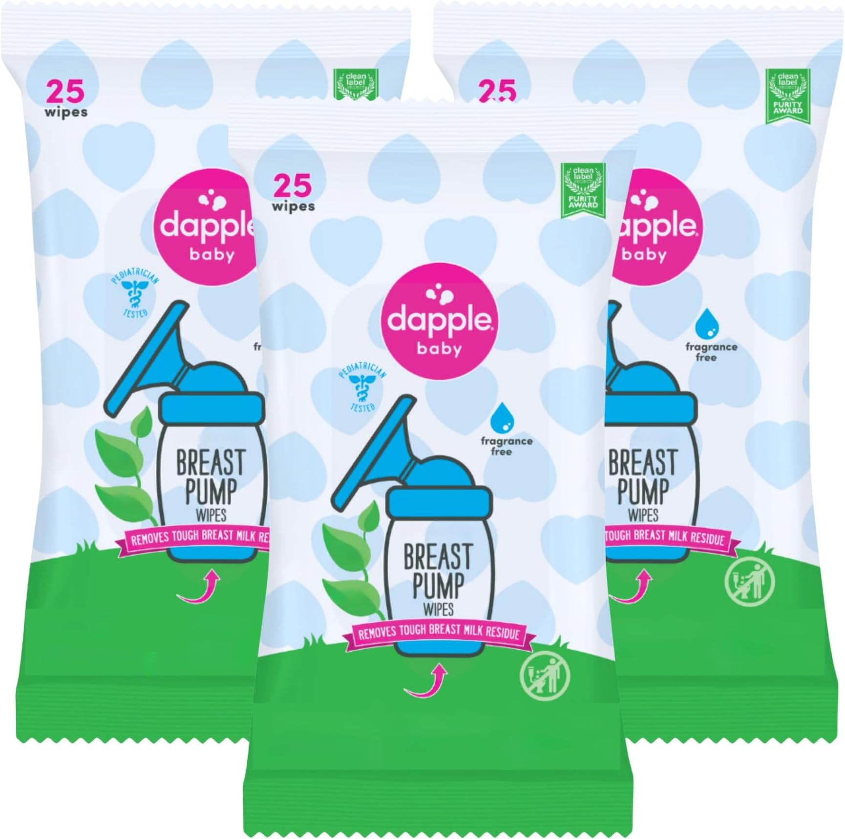 Baby Breast Pump Wipes - (3 Pack) 25 Count - Fragrance-Free, Plant-Powered & Hypoallergenic - Removes Milk Residue - Diaper Bag Essentials
