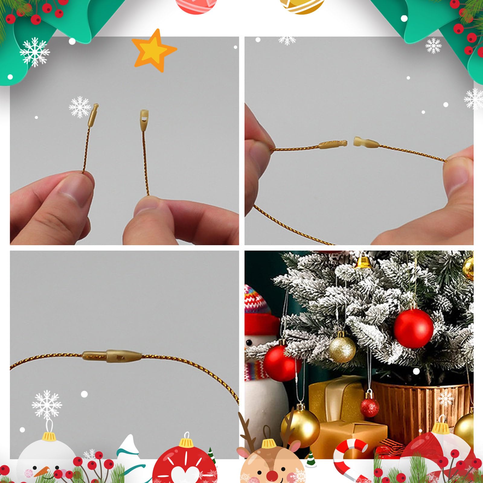 150pcs Ornament Hanger String,Bauble Ties Green,Metallic