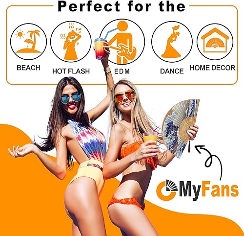 Miniatura 3 de Abanico de mano plegable para mujer, plegable, chino, japonés, vintage, de seda de bambú, ideal para sofocos, iglesia, EDM, festivales, bailes y