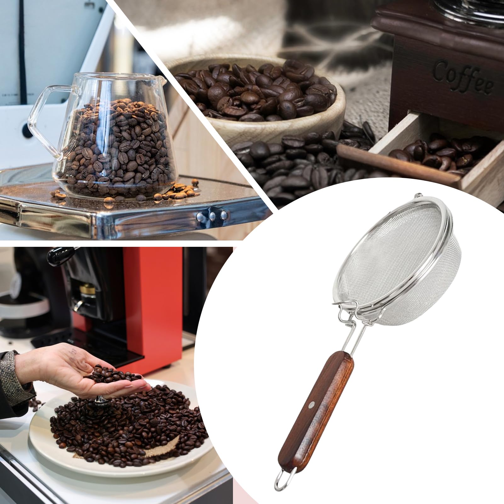 Générique Home Coffee Roaster, Edelstahl, Manual Tool, Even Roasting, Heat-Resistant Handle, Sturdy Mesh Drum, Easy to Clean, Kitchen Dining Use, Household Cafe Picnic. 17,4 x 14,1 cm