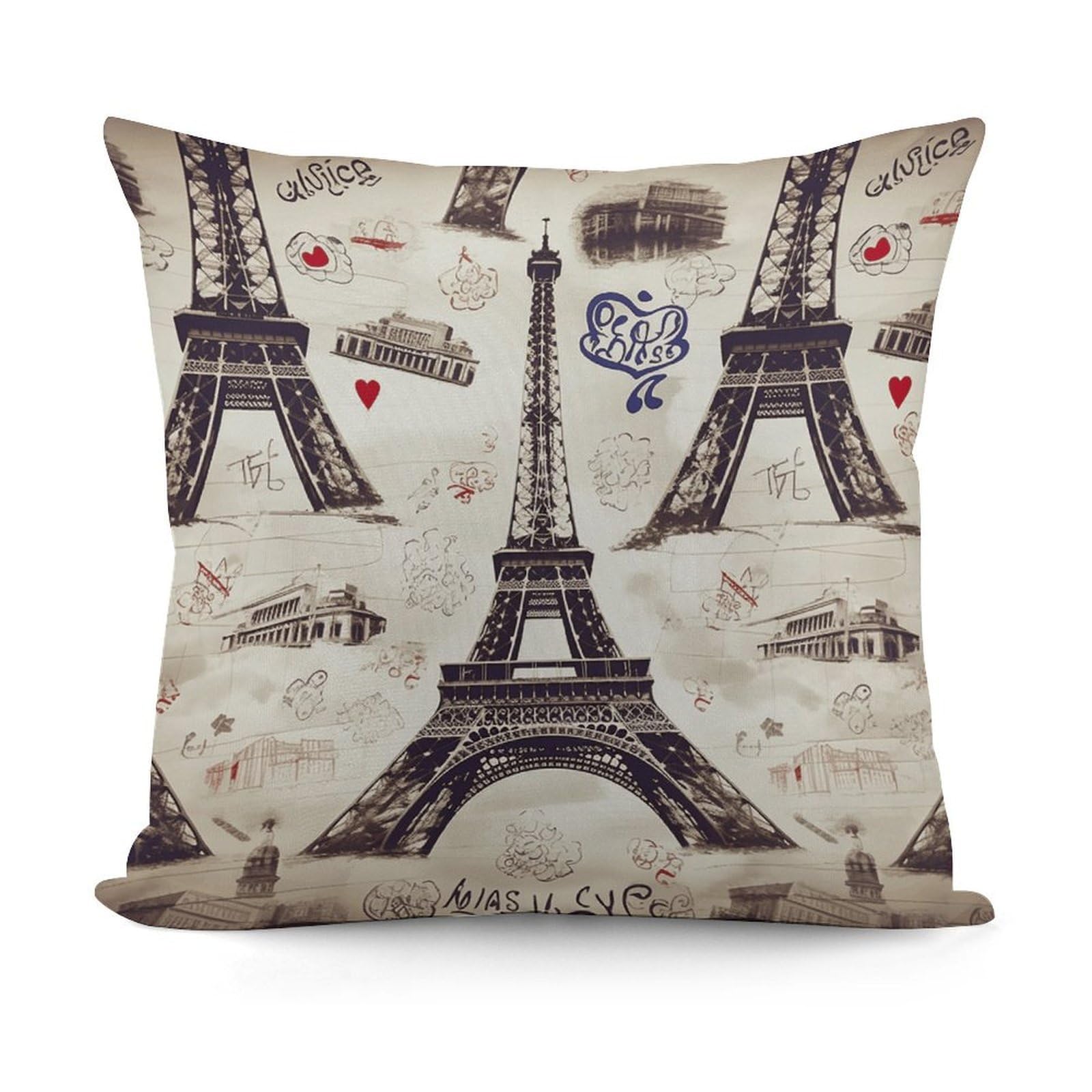 VstaDank French Paris Tour Eiffel Tower Throw Pillow Covers Fade-Resistant Plush Pillow Case Cozy Square Cushion Case Removable Pillowcase Exquisite Pillow Shams Soft Pillow Protector 18"x18"