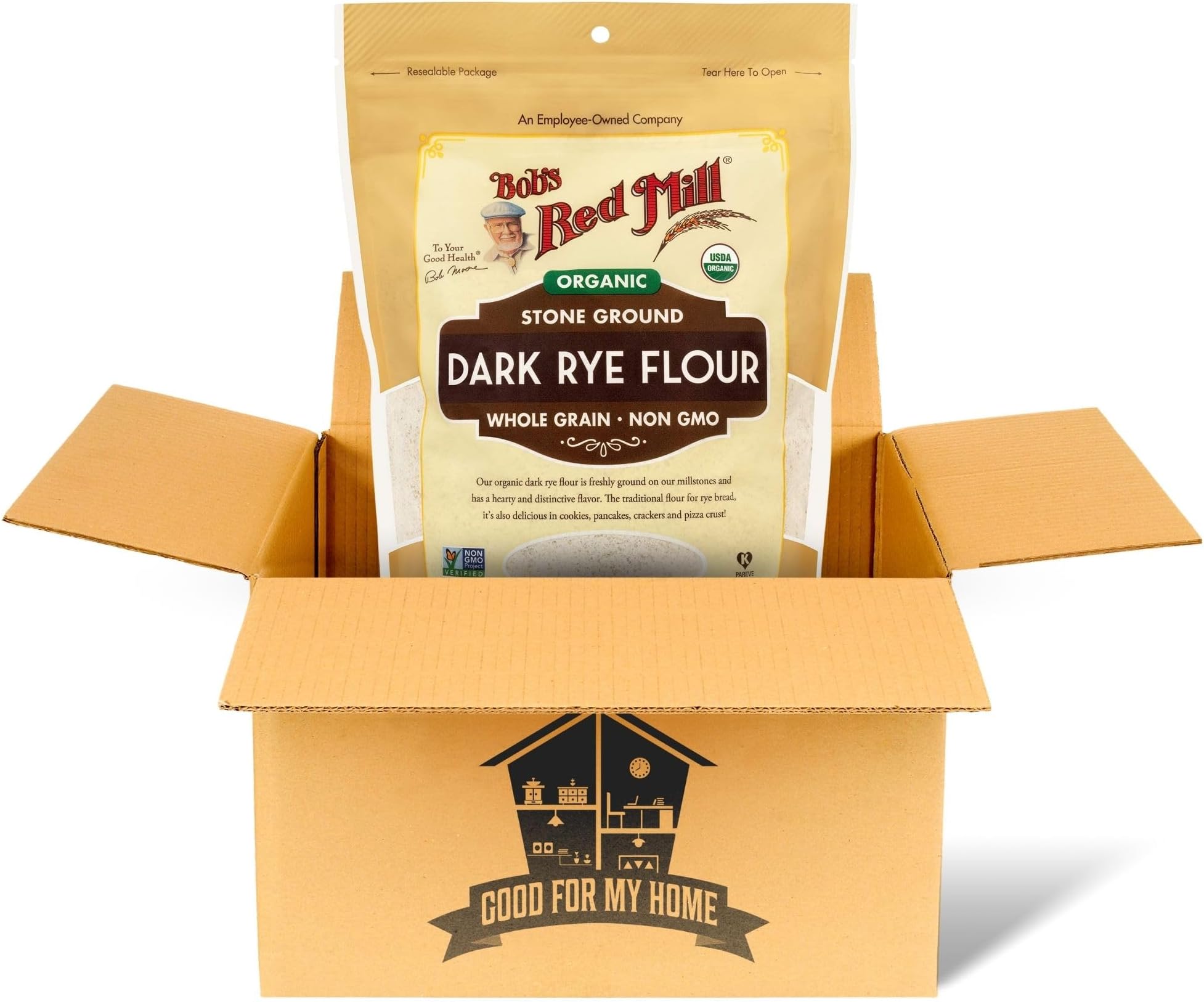 Dark Rye Flour Bundle. Includes One-20 Oz Bags of Dark Rye Flour in a Good For My Home Box. Organic Dark Rye Flour Made from Dark Rye Berries. Great for Sourdough Bread!