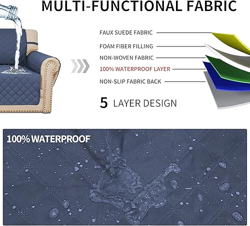 Miniatura 3 de Easy-Going Funda impermeable para sofá de 4 cojines, con correas elásticas, lavable, antideslizante, protector de muebles para mascotas, perros,