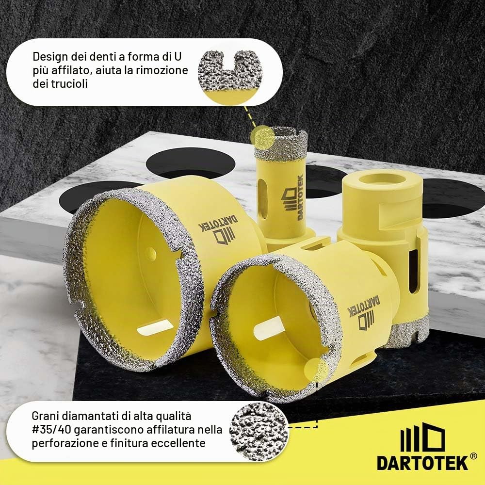 Punta per Trapano Diamantata Set 10-7 Sega a Tazza M14 (6/6/8/25/35/50/68mm), Fresa 10mm, Smussatrice 50mm, Adattatore M14/Esagonale per Ceramica, Marmo, Granito