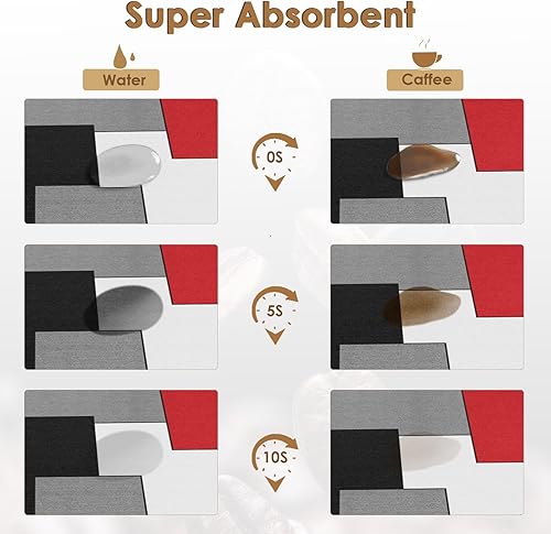 Miniatura 5 de Tapete de café para encimeras, rojo, negro, blanco, gris, tapete moderno de secado de platos, 2 piezas para accesorios de cocina, cafetería, bar,