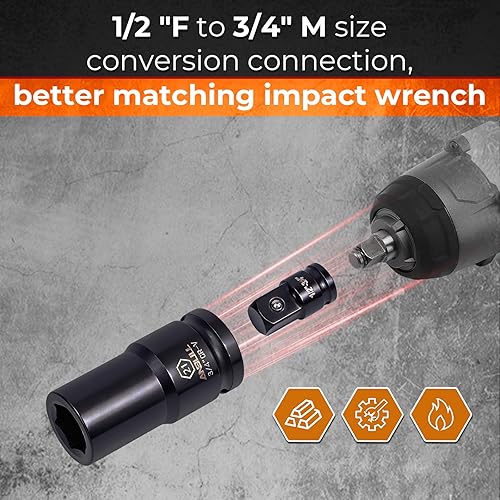 Miniatura 4 de Anbull Juego de llaves de vaso de impacto profundo de 3/4 pulgadas, combinación métrica de 12 piezas, tamaños de 0.669 in, 0.748 in, 0.827 in, 0.866