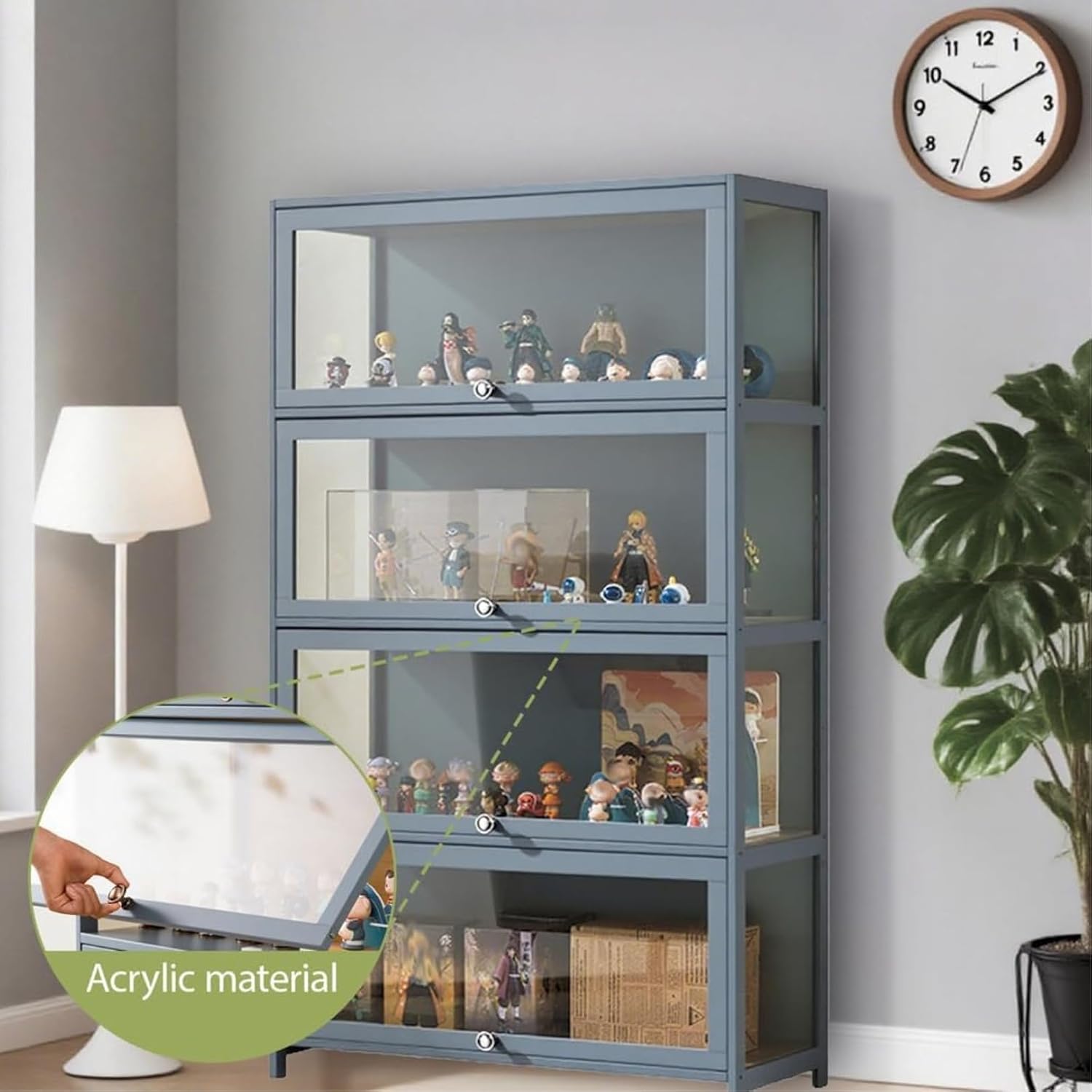 Display Cabinet with Acrylic Doors for Collectibles 4 Tier 3 Tier Small Curio Cabinet Display Case for Figures Wood Storage Cabinet for Bedroom Living Room