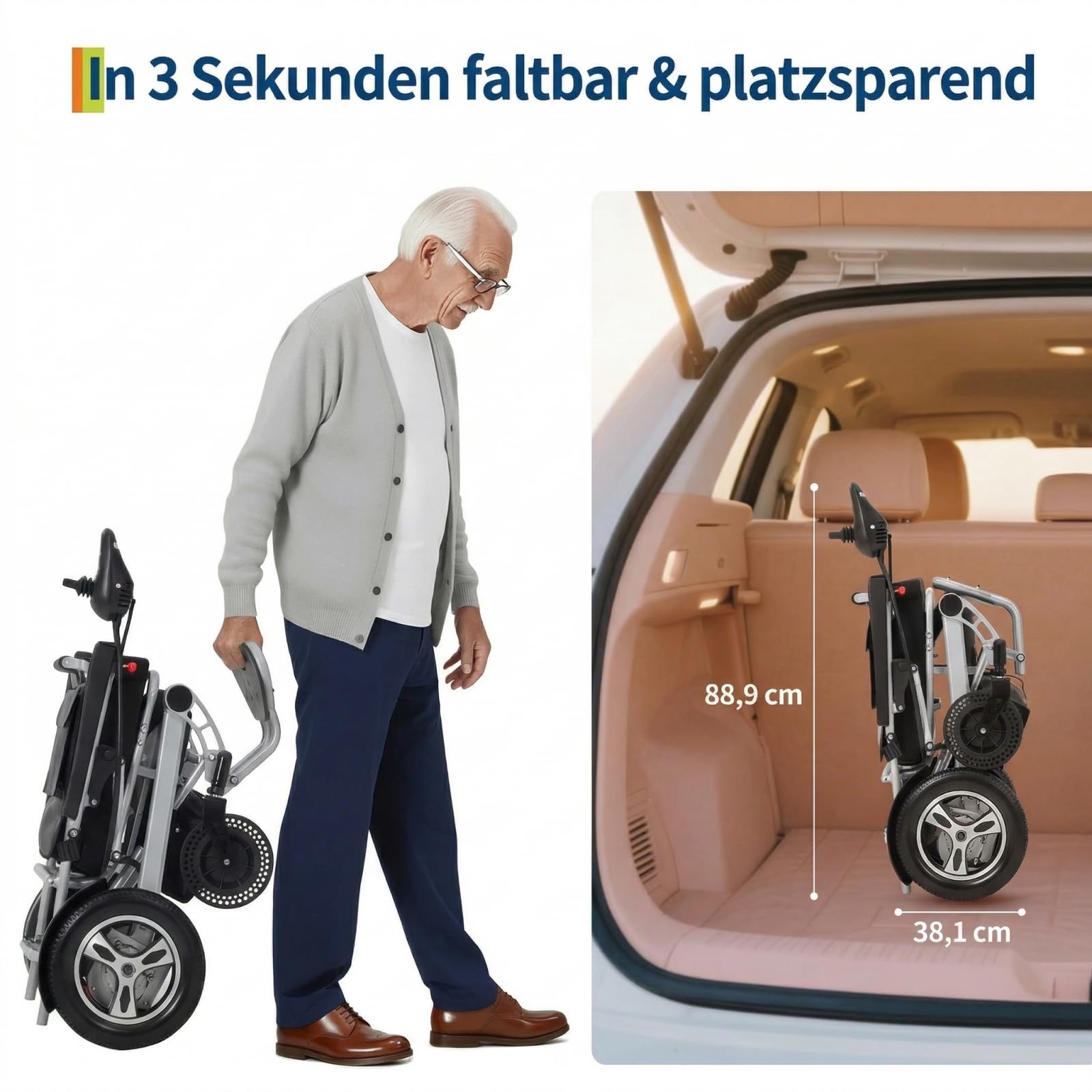 Elektrischer Rollstuhl 300W Motor 150kg klappbar | Aluminiumrahmen, für Körpergröße 150-190cm, klappbar für Reisen & Einkauf – leicht & tragbar für den Alltag