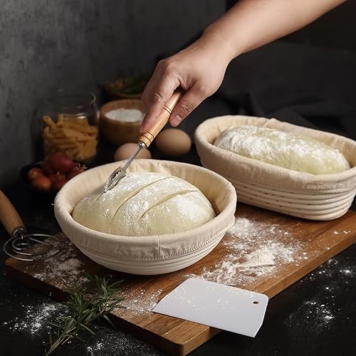 Miniatura 5 de Saint Germain Bakery Cesta Banneton de pan redondo prémium con forro Cesta perfecta para hacer pan hermoso (9 pulgadas, redonda10 pulgadas ovalada)