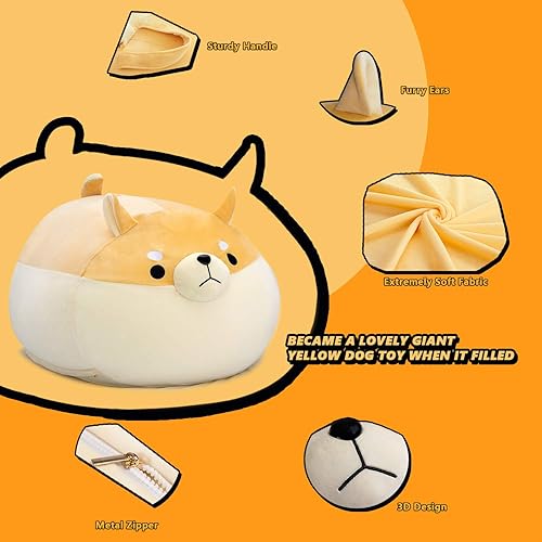 Miniatura 3 de Funda de puf de almacenamiento de animales de peluche para niños, silla de puf de perro amarillo Shiba Inu para niñas, organizador de juguetes Perro