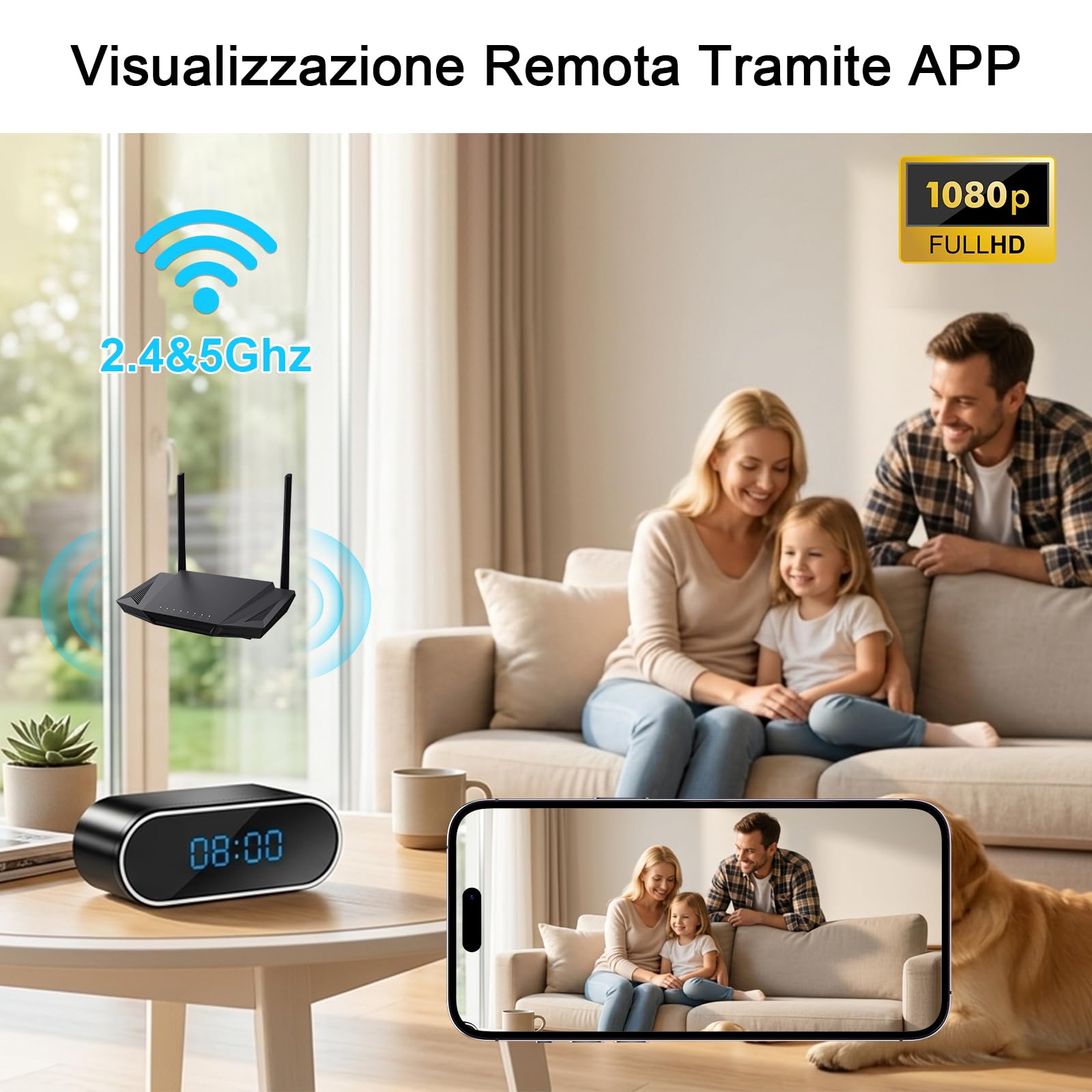Telecamera Nascosta Wi-Fi 5G, Mini Telecamera Spia Wi-Fi Nascosta | Telecamera Spia Wi-Fi Nascosta con Grandangolo da 120°, Visione Notturna e Rilevamento del Movimento