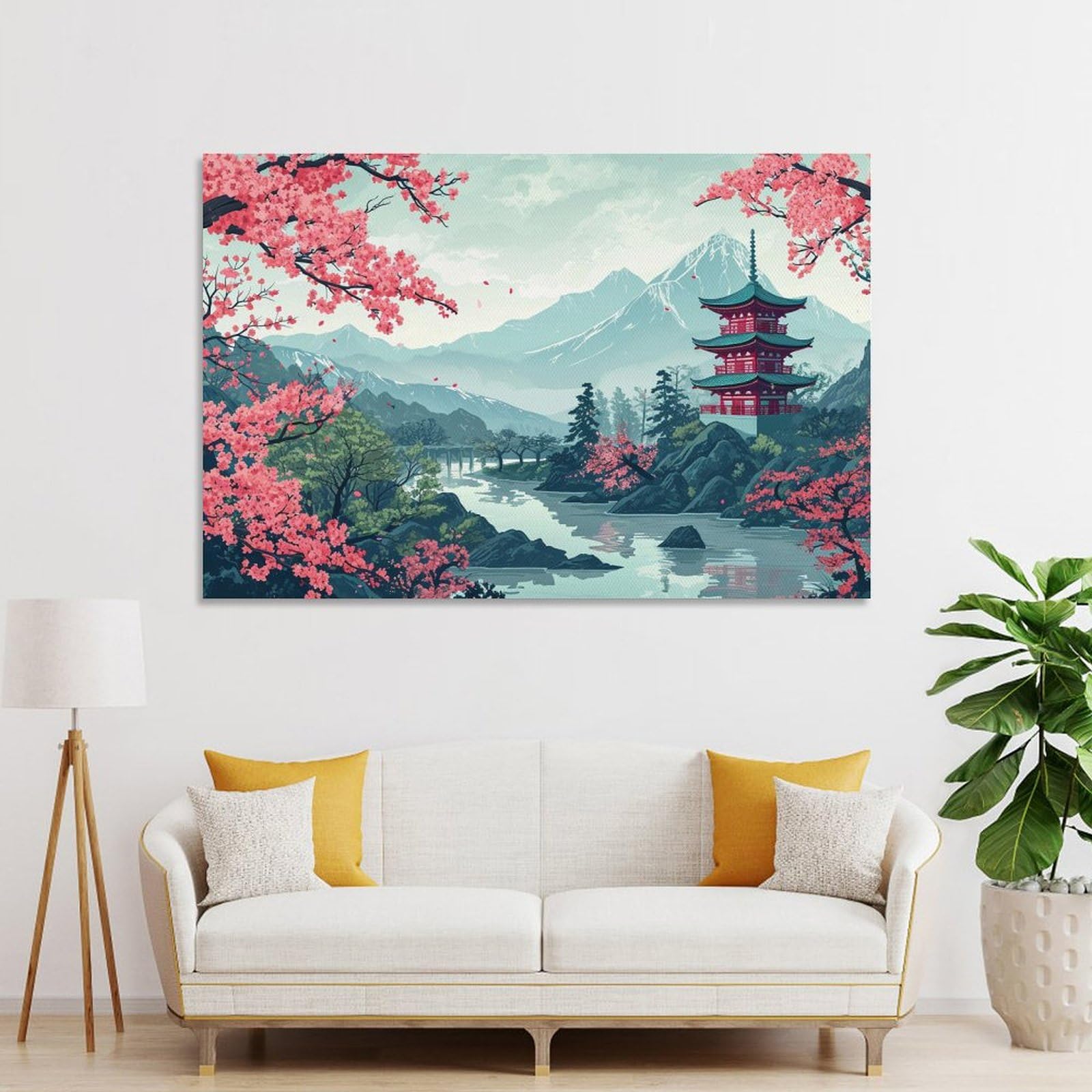 Amazon.co.jp: 絵画 桜と五重塔のある雪山 アートパネル