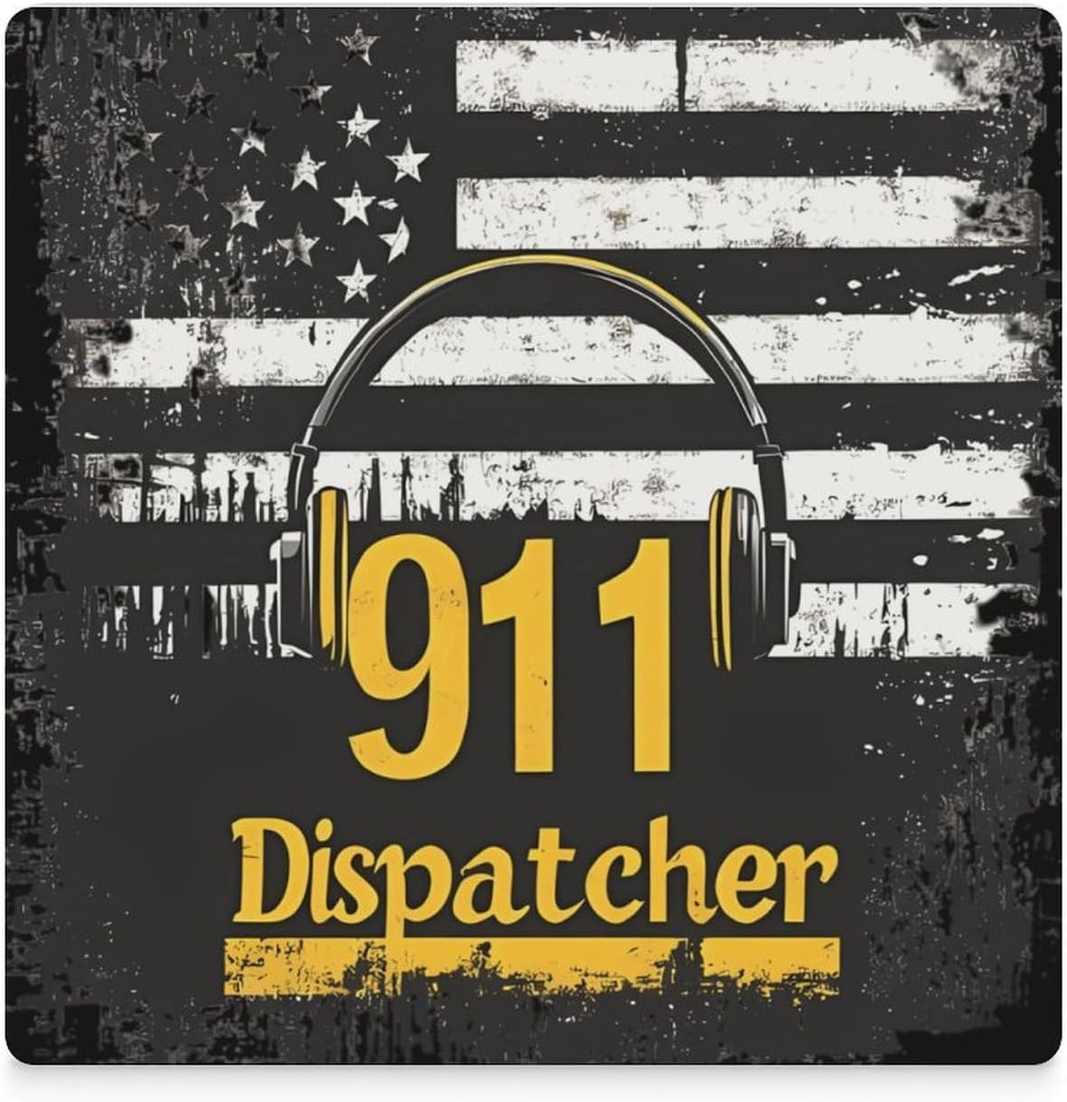 911 Dispatcher U.S. Flag Funny Ceramic Coasters for Drink Absorbent Cup Holders Tabletop Protection