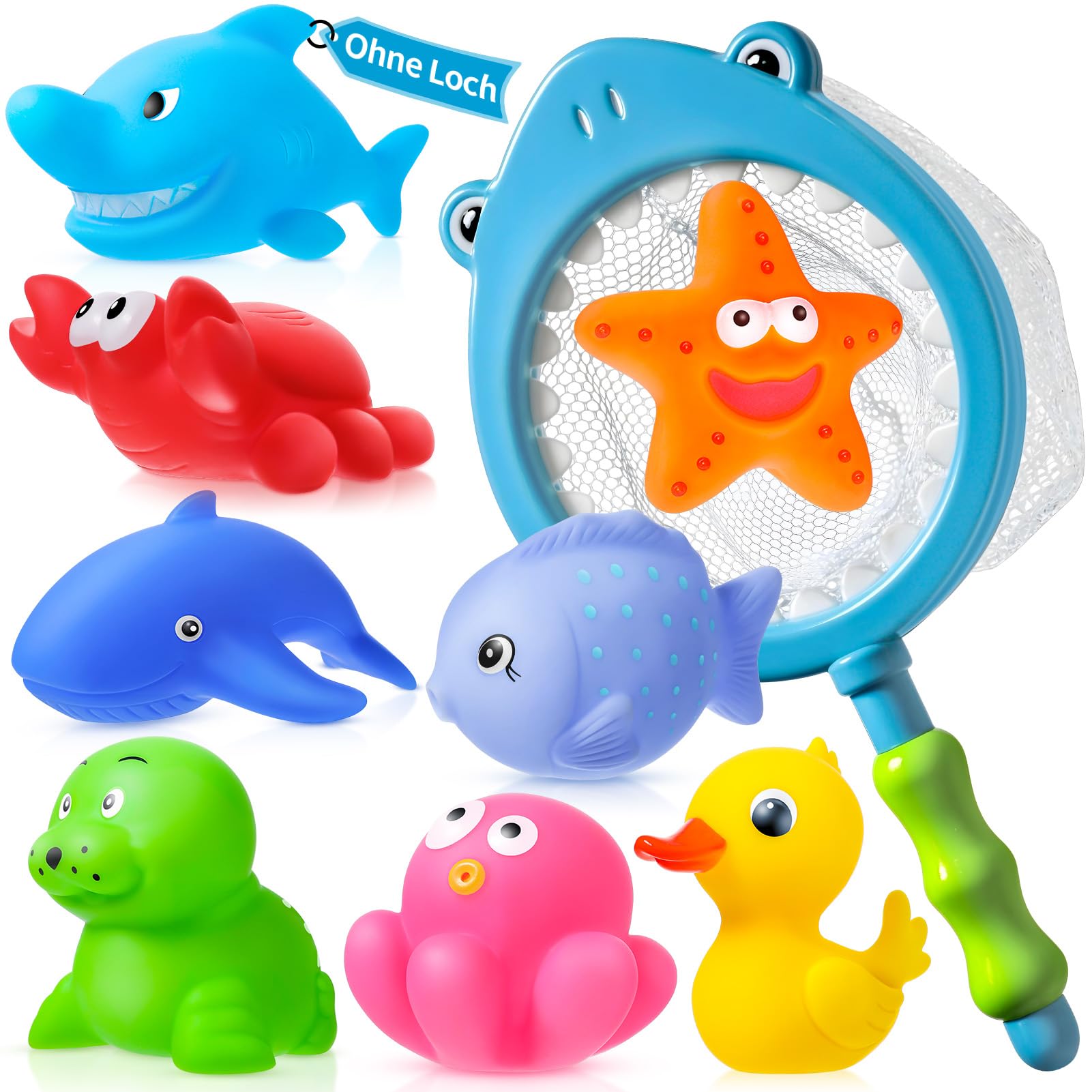 Ohne Loch - Badespielzeug Baby ab 1 2 3 4 Jahr, Badewannenspielzeug Kinder | Wasserspielzeug Schwimmbad Pool Planschbecken Spielzeug Badetiere Badeente Gummitiere Gummienten ( Schimmelfreies 9 Stück )