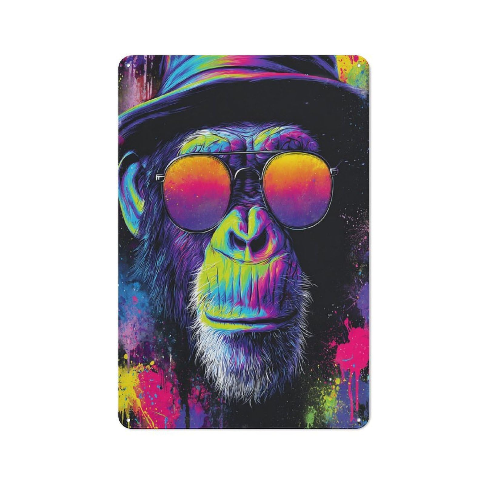 Junmoney Colorful Monkey With Sunglasses -3 Rustic Tin Wall Plaque 30X20cm For Kitchen Or Home Bar, A Winter Wall Decor Update For Kitchen Decor Lovers